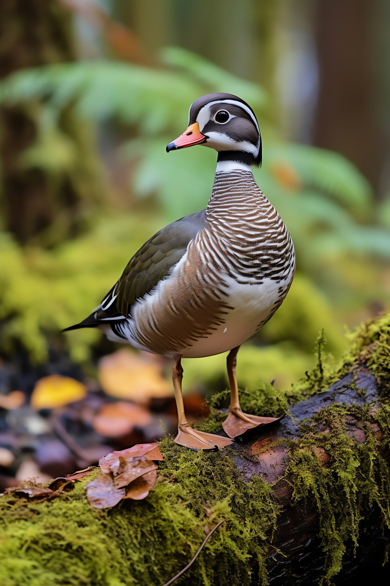 Aix sponsa, Subtle colors, Waterbird serenity, Flora complement, Camouflaged duck, HD Phone Image