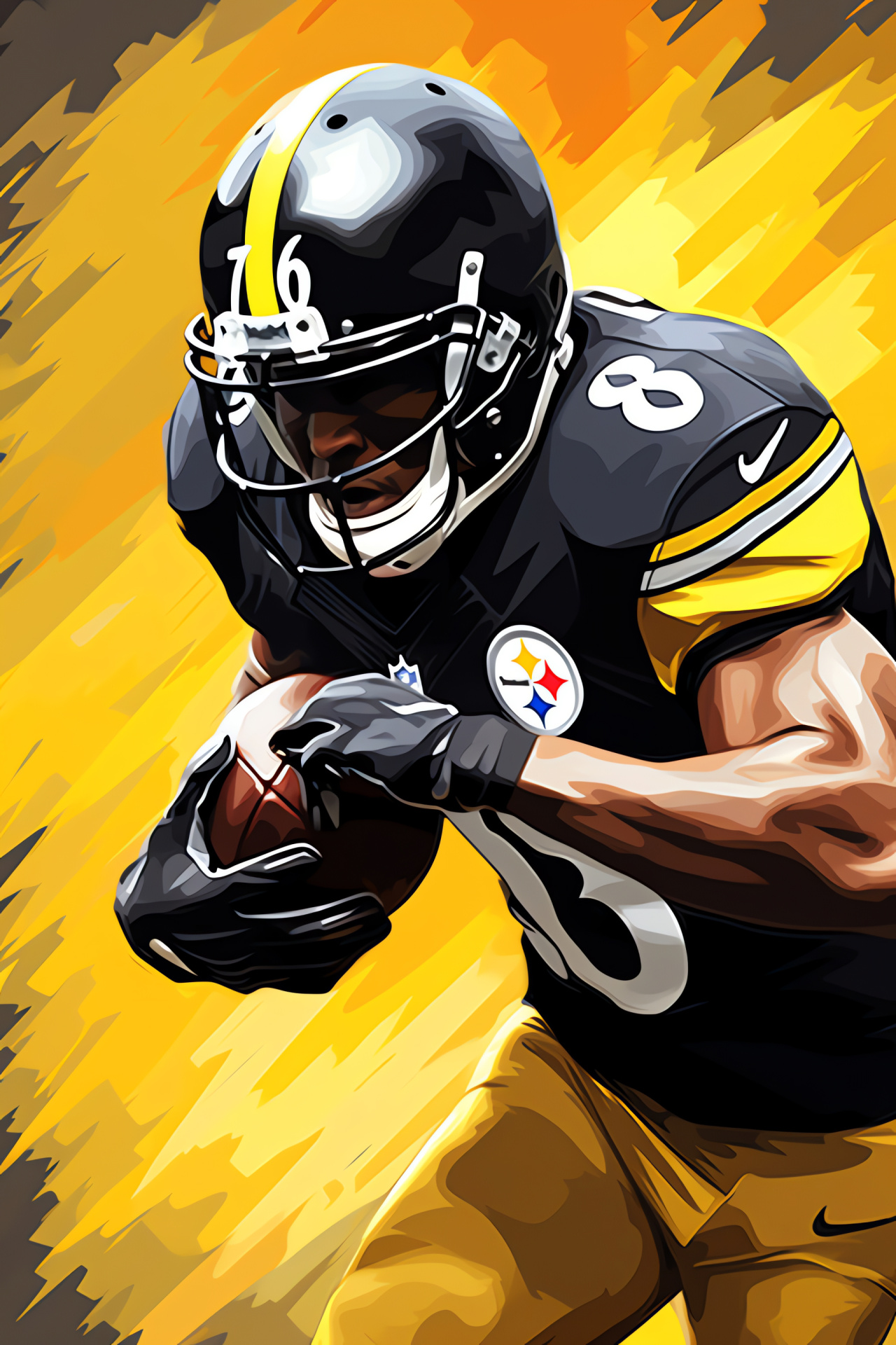 Steelers action, Wide Receiver athleticism, Football reception, In-game concentration, Eventful backdrop, HD Phone Image