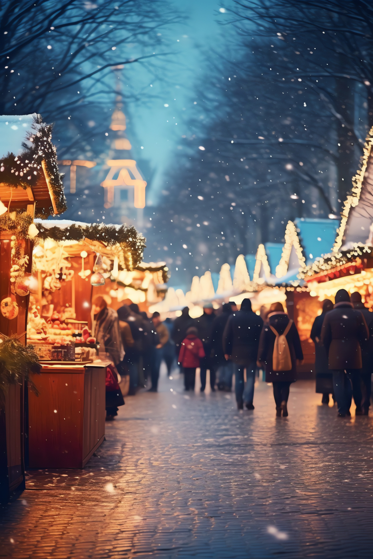 Holiday market bustle, array of seasonal confections, gathering of Yuletide gifts, illuminated festivity, HD Phone Image