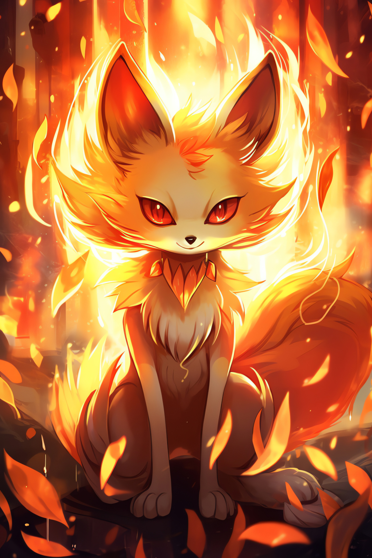 Pokemon Fennekin, Flame-wielding creature, Tangerine pelt, Curvilinear patterns, Scarlet accents, HD Phone Image