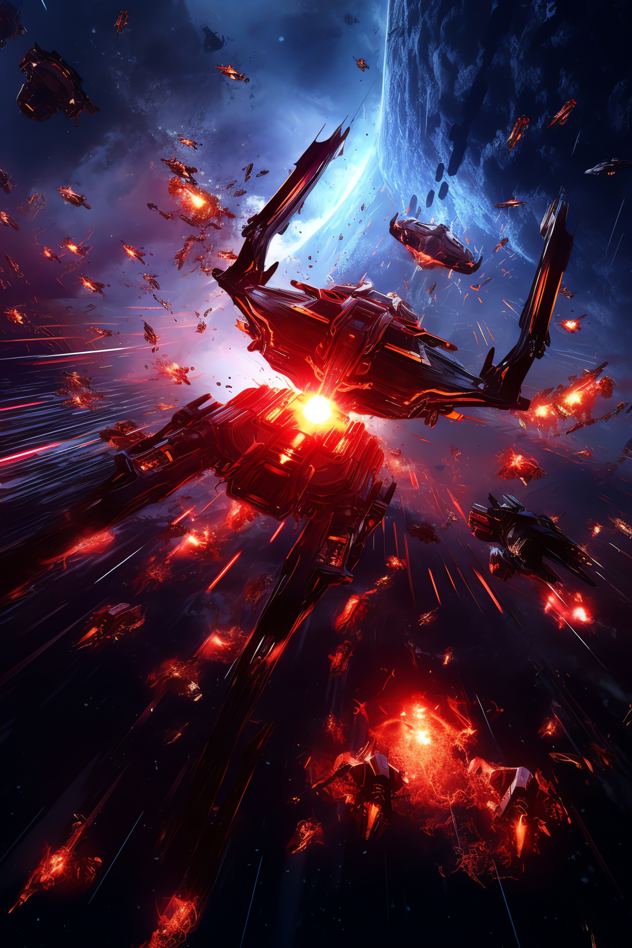 Galactic showdown, Warring entities, Tactical engagement, Kinetic scenes, Luminescent combat, HD Phone Wallpaper