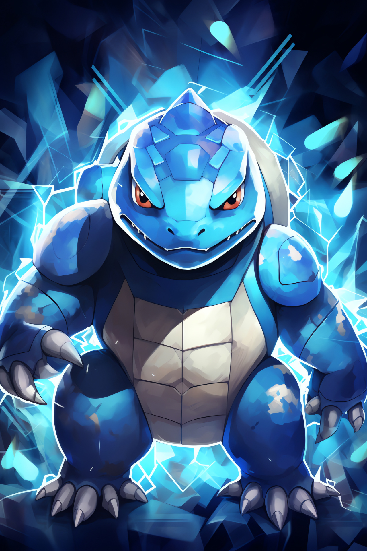 Blastoise's warrior gaze, armored Pokmon, blue battler, retractable nozzles, water burst, HD Phone Image