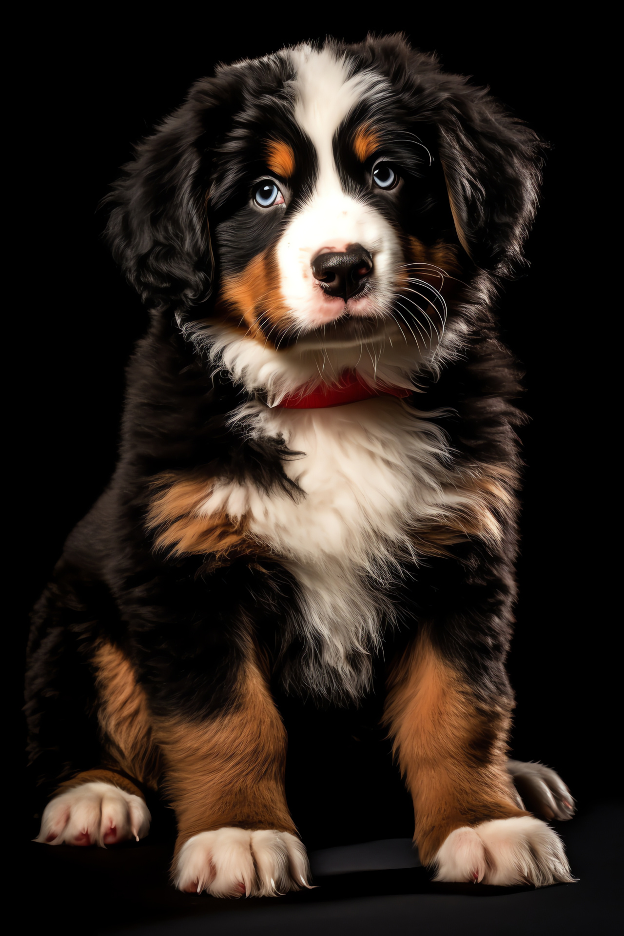 Bernese Mountain Dog puppies arranged, Large Swiss breed, Loyal family companions, Tricolor young pets, Monochromatic vivacious setting, HD Phone Image