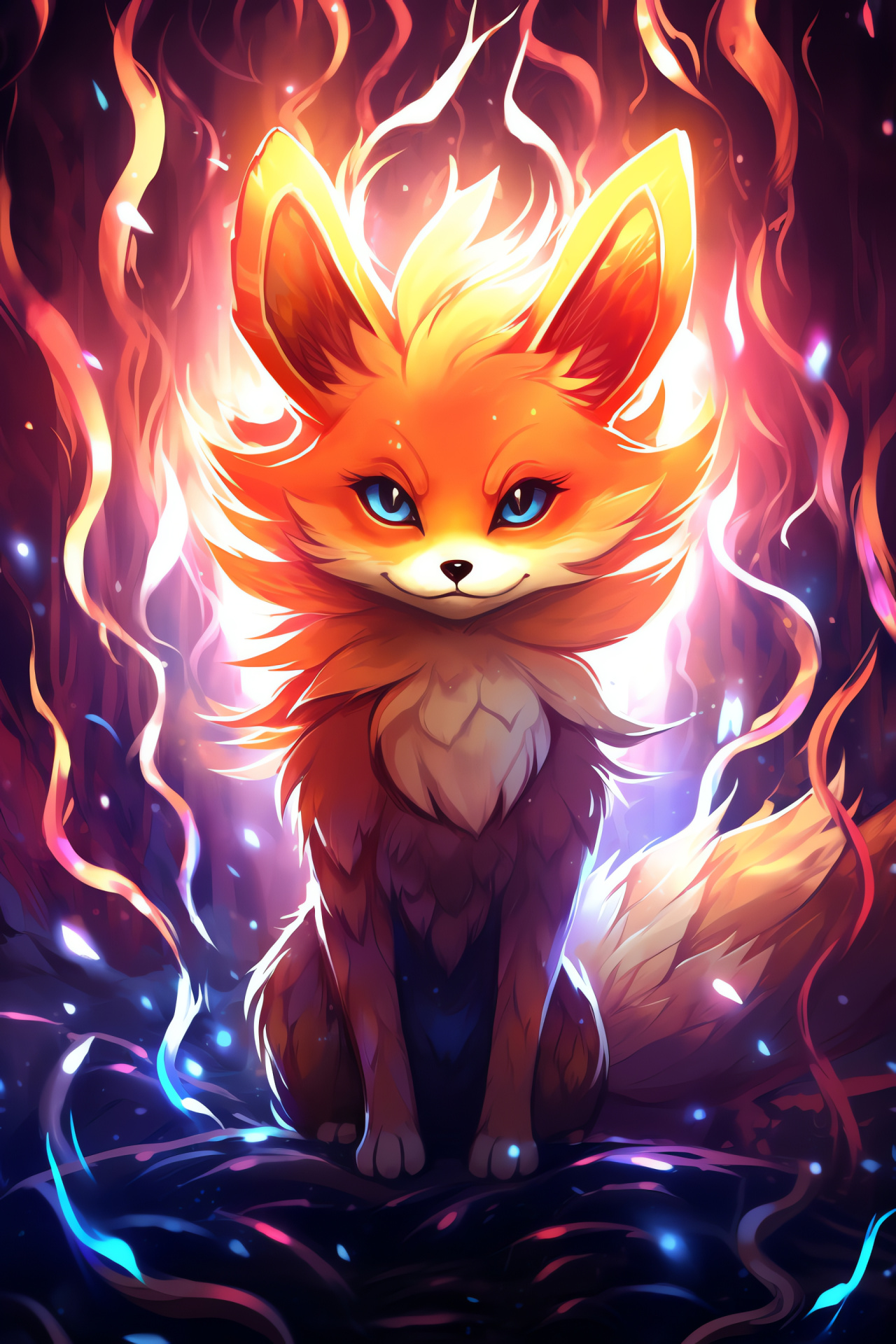 Pokemon Fennekin, fire-type creature, animated character, intense animal gaze, fiery mammalian coat, HD Phone Wallpaper