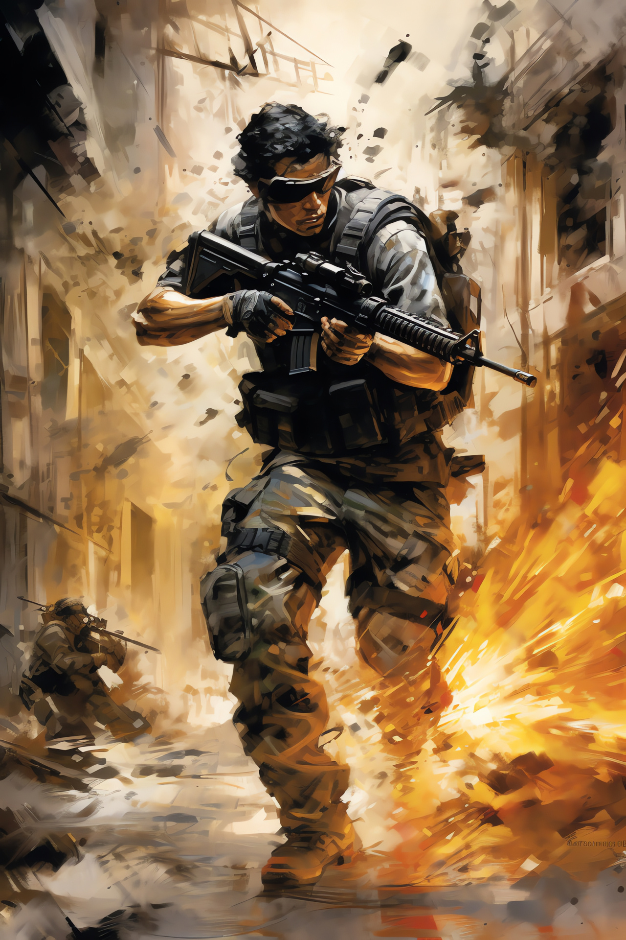 Mw2 combat scene, Sergeant Ramirez, M249 SAW firearm, Urban conflict, Gaming dynamics, HD Phone Wallpaper