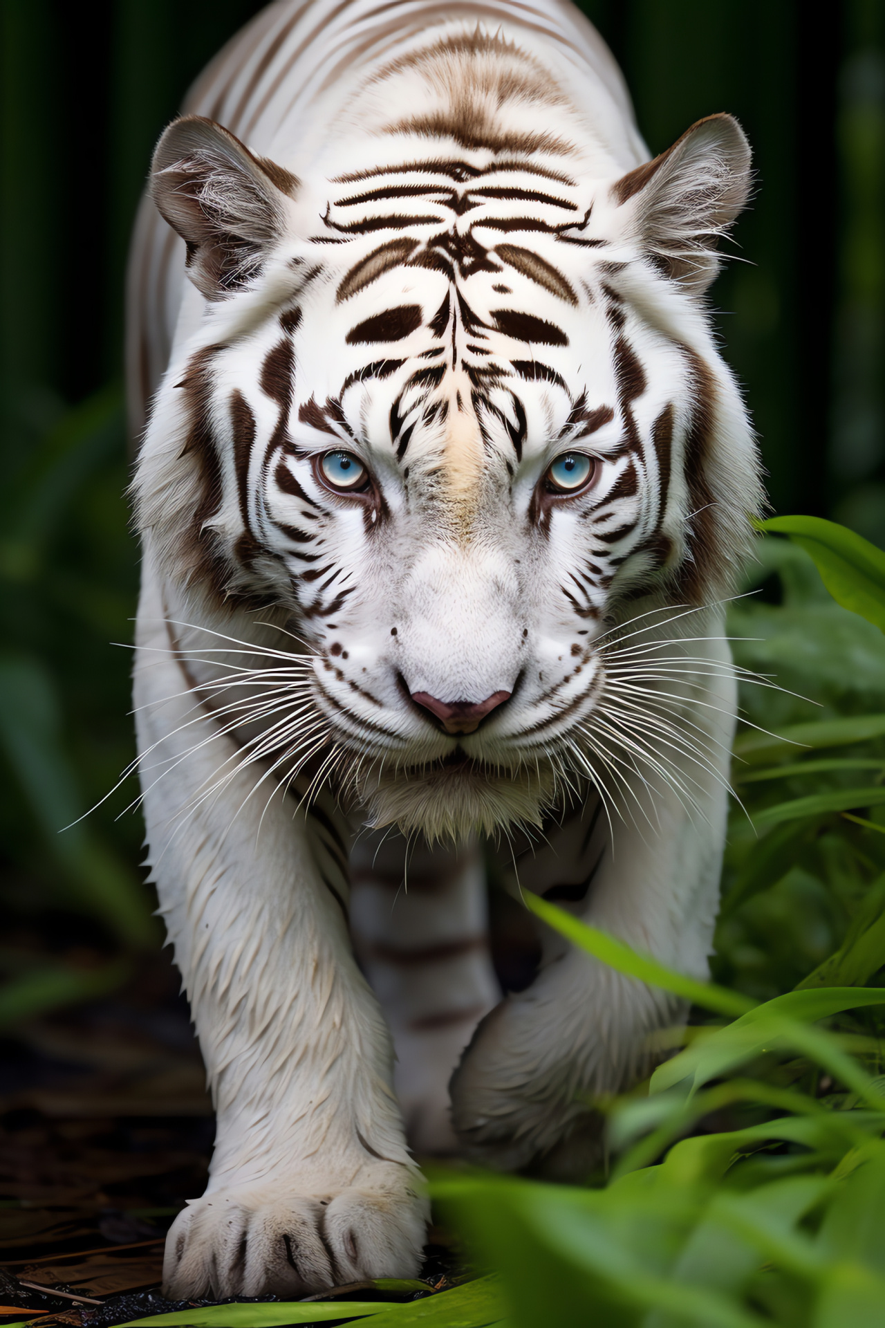 White Tiger, Cyan gaze, Pure coat, Silken texture, Monochromatic charm, HD Phone Wallpaper