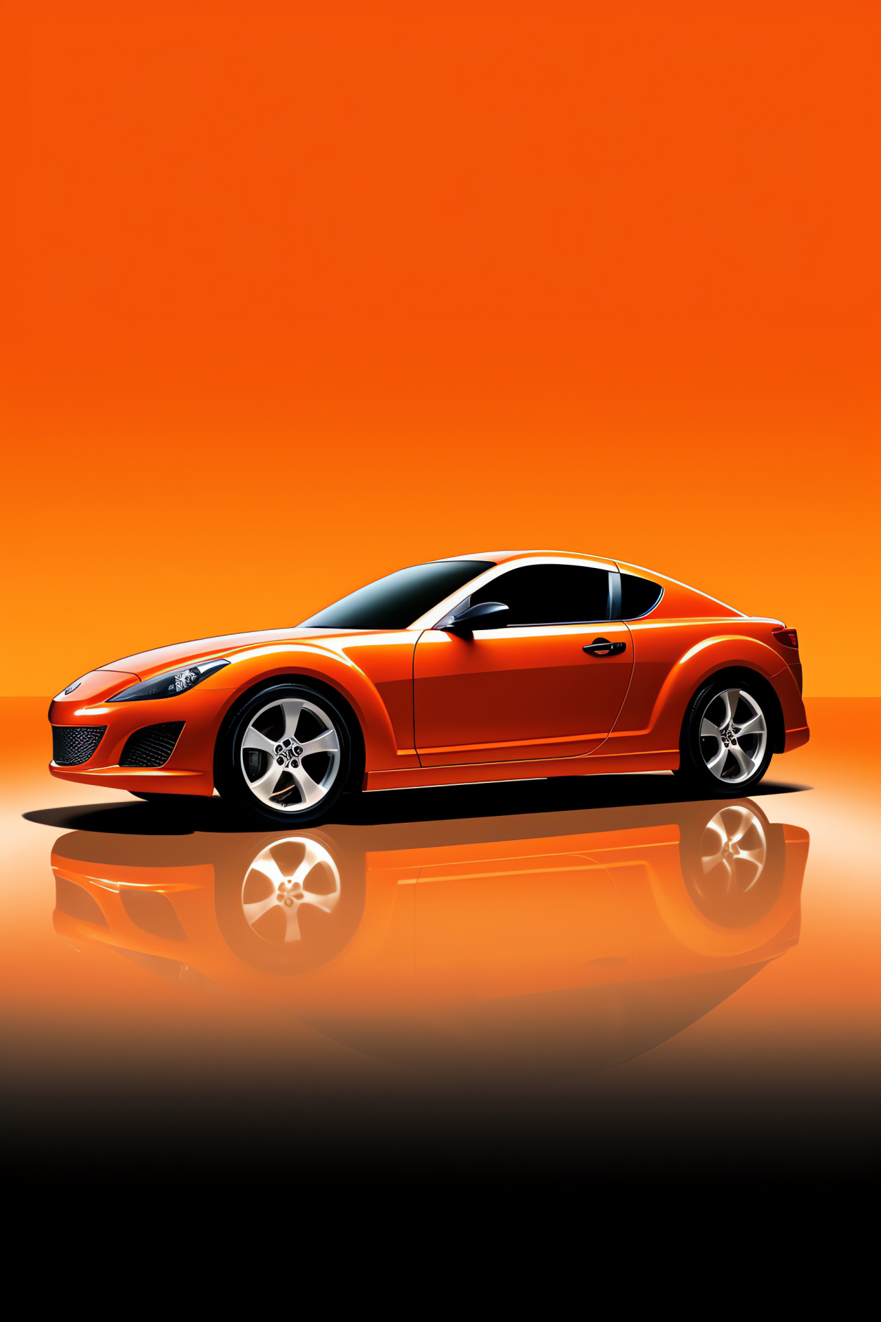 Veilside enhanced Mazda RX-8, side profile, orange vehicle tint, dual-tone background, modern styling, HD Phone Wallpaper