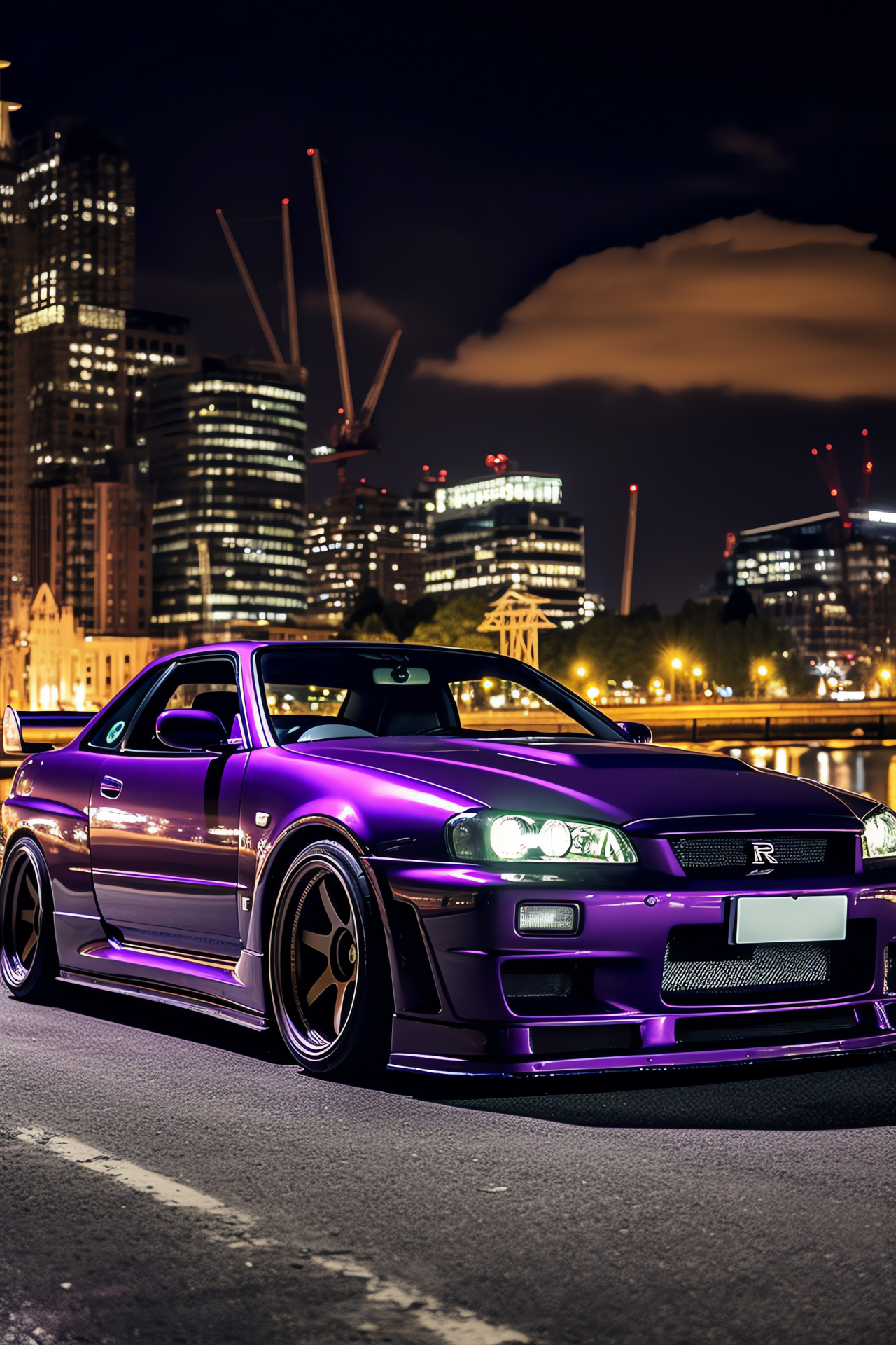 Nissan Skyline GTR, London scene, Tower Bridge, Midnight Purple, automotive excellence, HD Phone Image