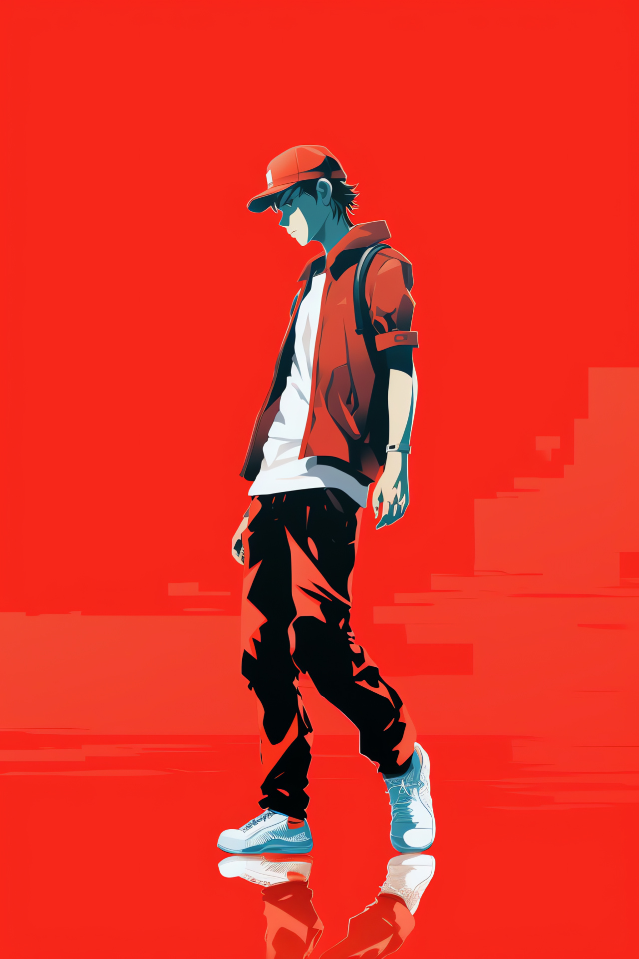 Pokemon Trainer Red, Intense focus, Determined stance, Flaming hairstyle, Mega Evolution feature, HD Phone Wallpaper