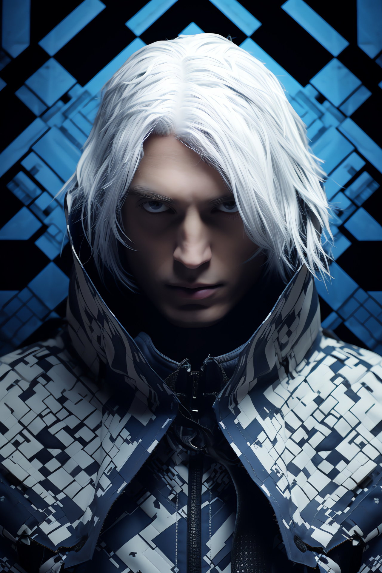 Silver strands of Niers hero, White garments of Replicant, Pensive protagonist, Role-playing excellence, Sapphire-eyed character, HD Phone Wallpaper