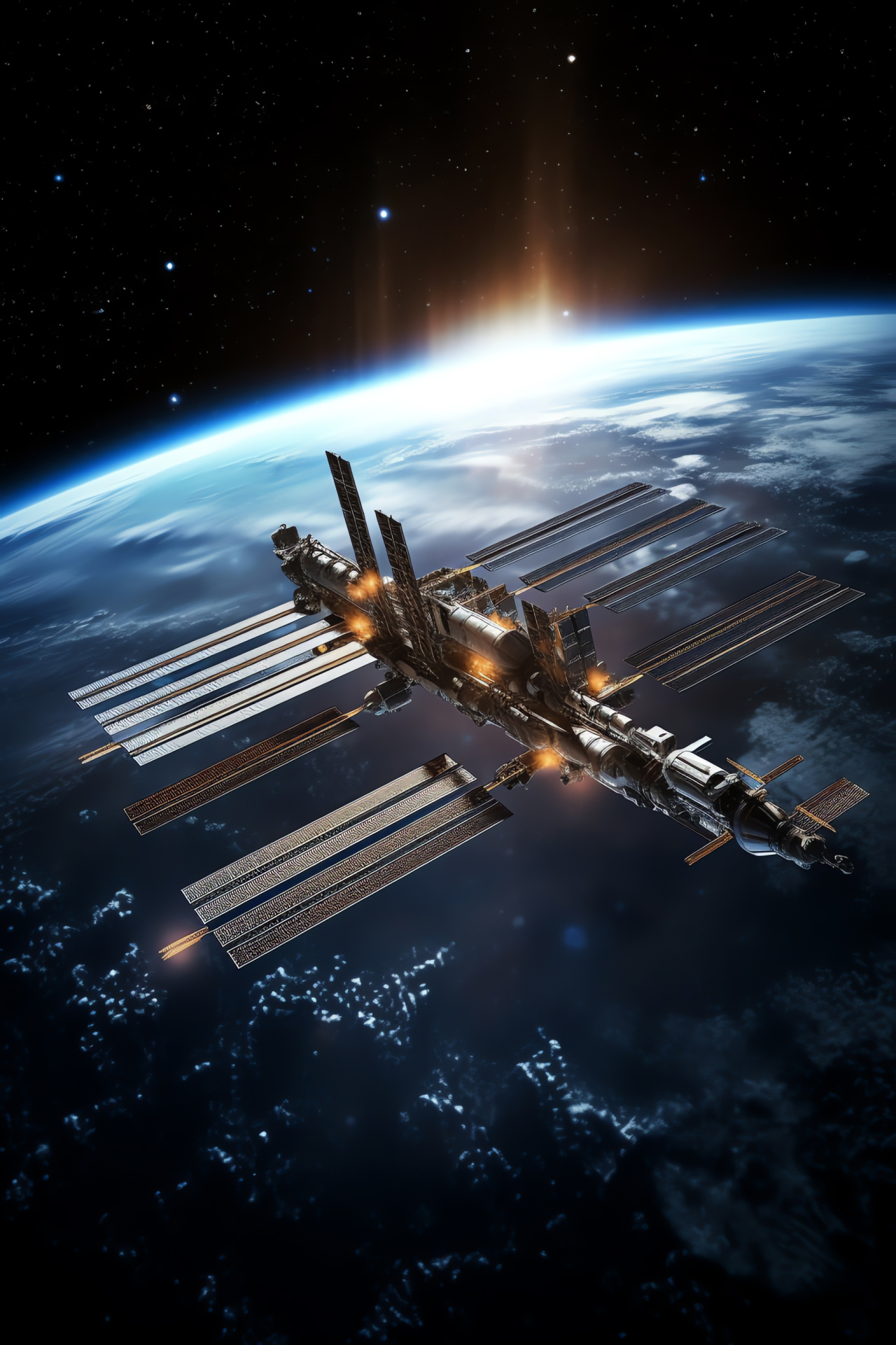 International Space Station, Low Earth orbit, ISS solar panels, Orbital science modules, Aeronautics, HD Phone Image