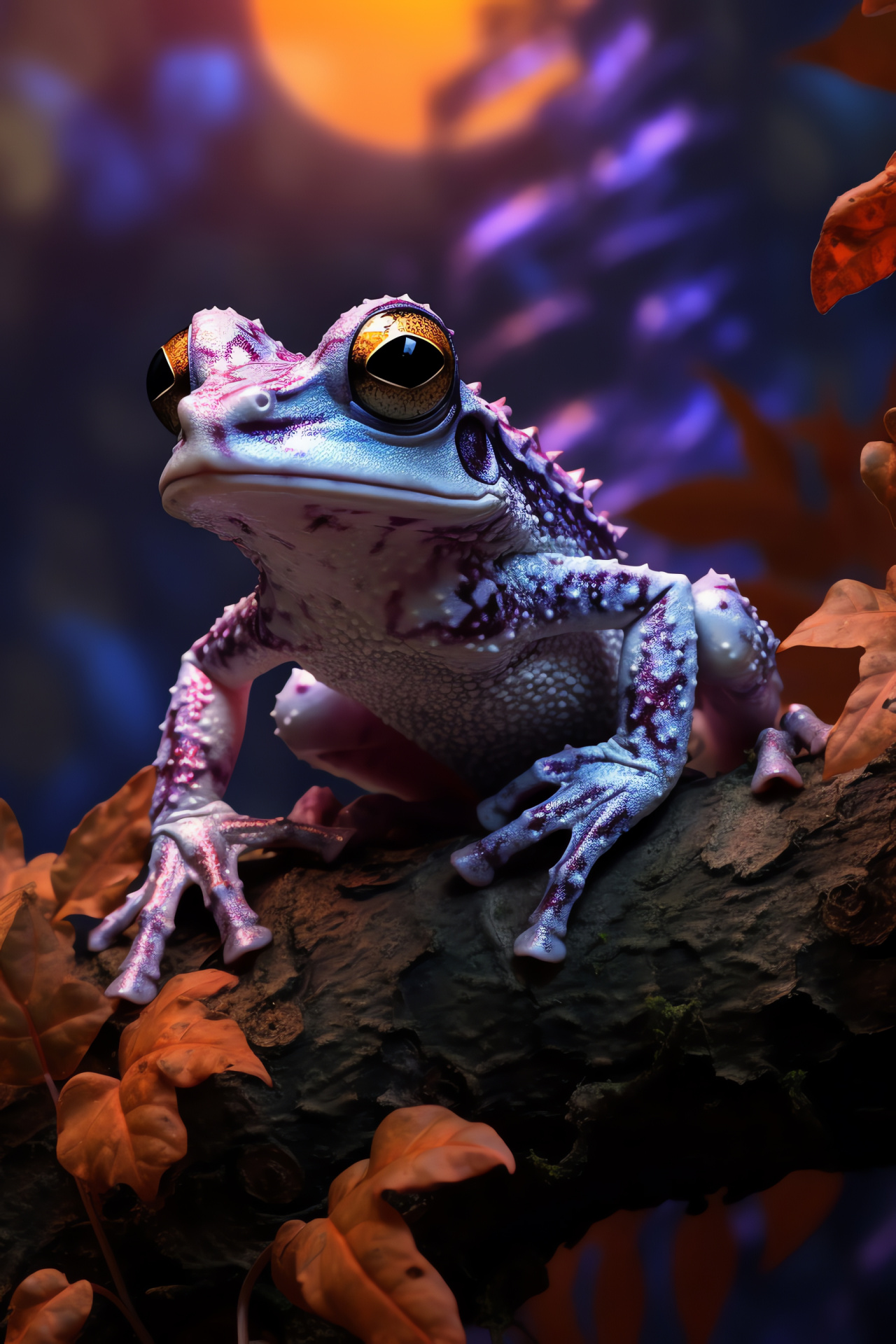 Exotic Tree Frog, Vivid purple gaze, Tree dwelling species, Metallic sheen, Arboreal lifestyle, HD Phone Image