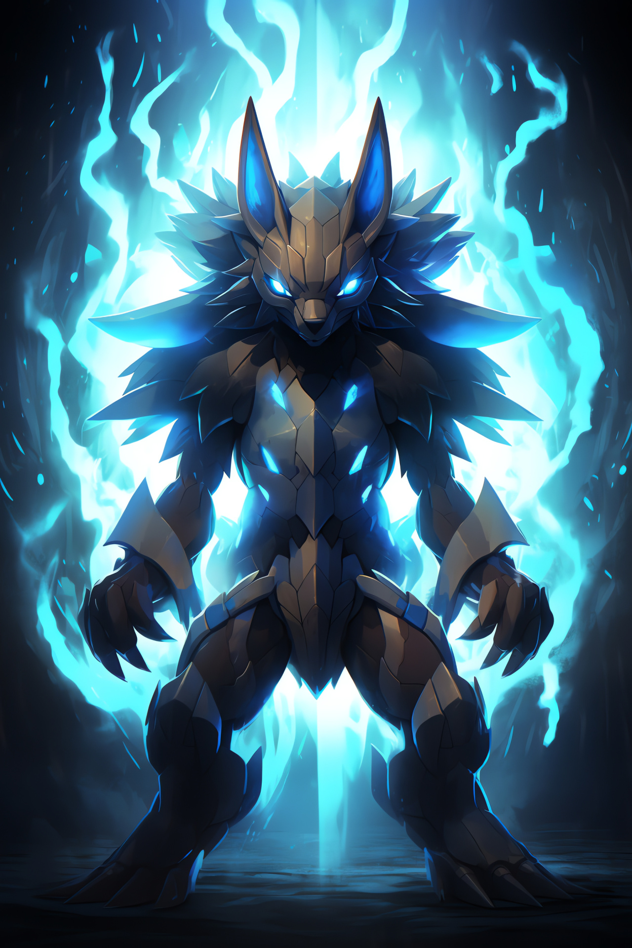 Pokemon Mega Lucario, Aura manipulation, Cobalt pelt, Combat ready stance, Raw energy potential, HD Phone Image