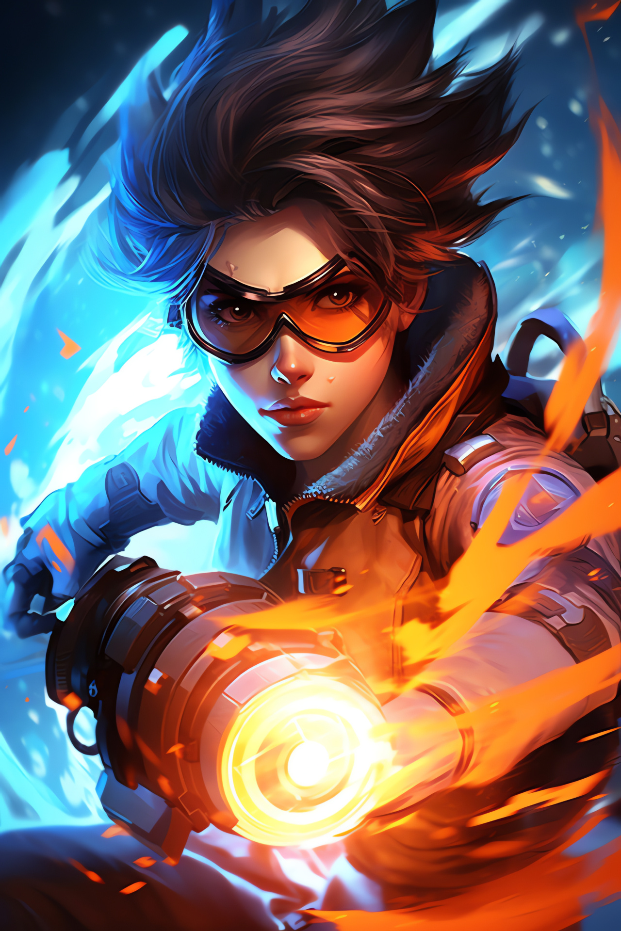 Overwatch time-traveling Tracer, Gaming environment science, Advanced weaponry, Heroic representation, HD Phone Image