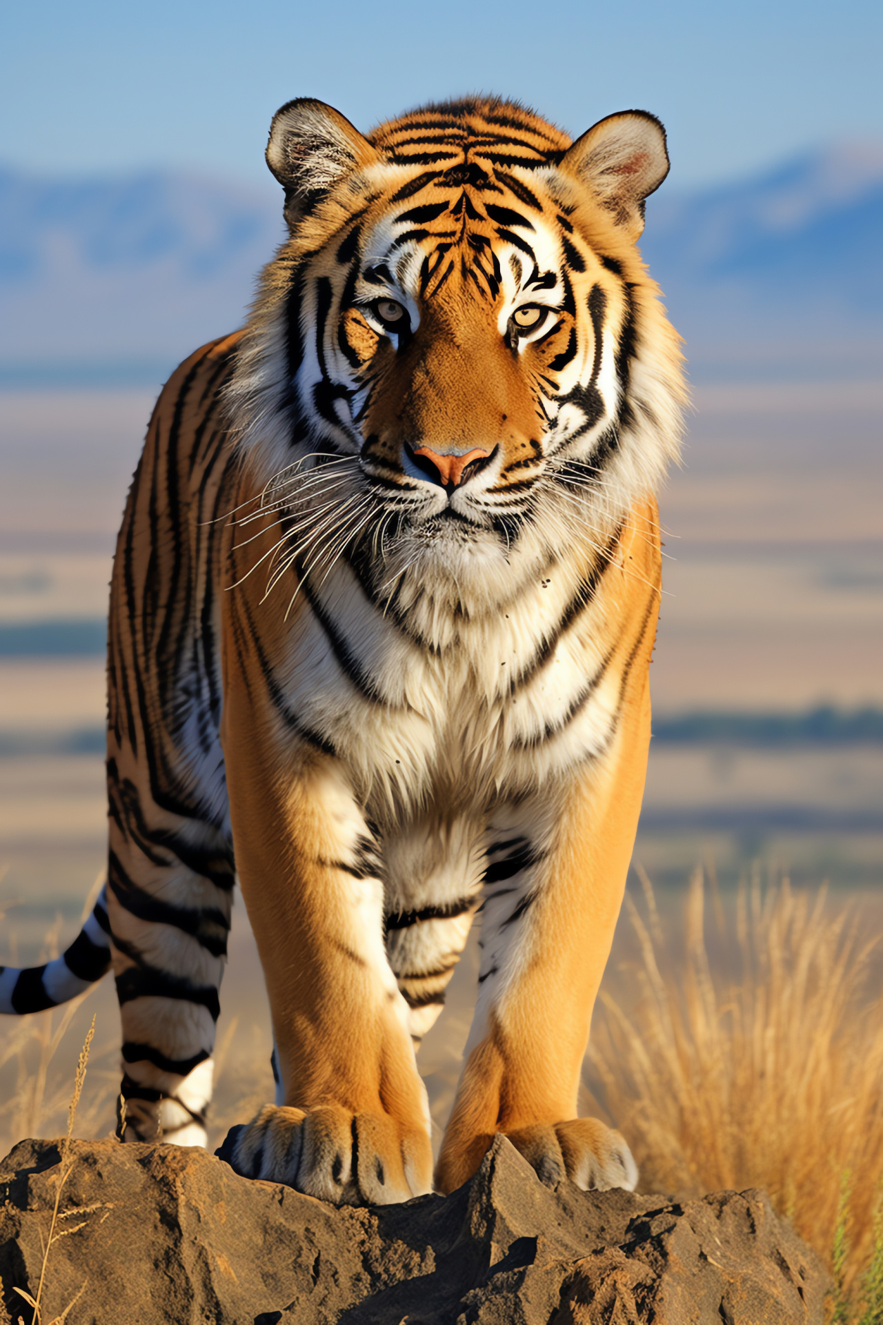 African Tiger in habitat, Savannah wildlife, Feline facial close-up, Golden feline eyes, Serengeti grassland ecosystem, HD Phone Wallpaper