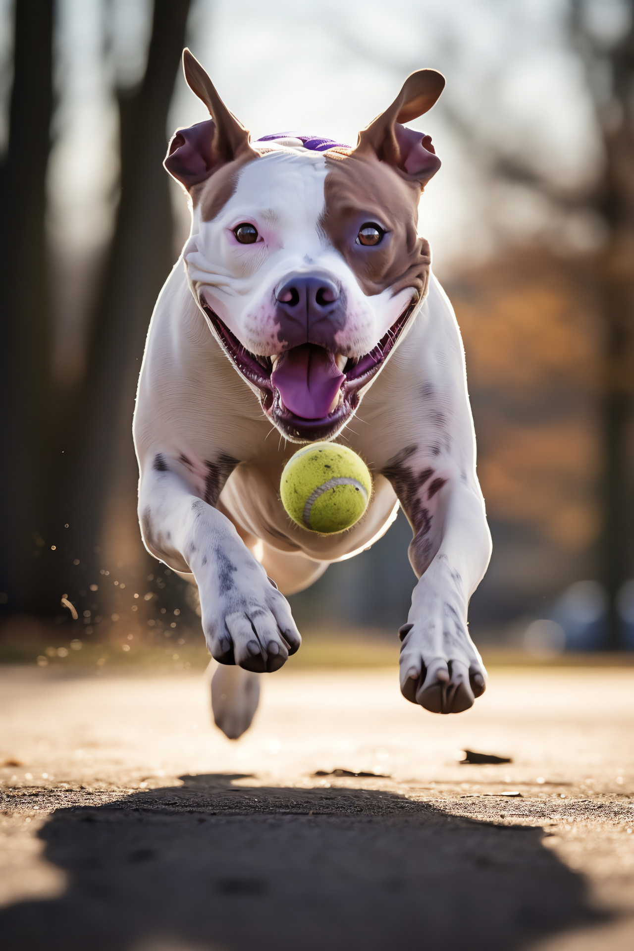 Pitbull playtime, lavender hue pelt, verdant gaze, canine frolic, recreational green space, flying disc, HD Phone Image