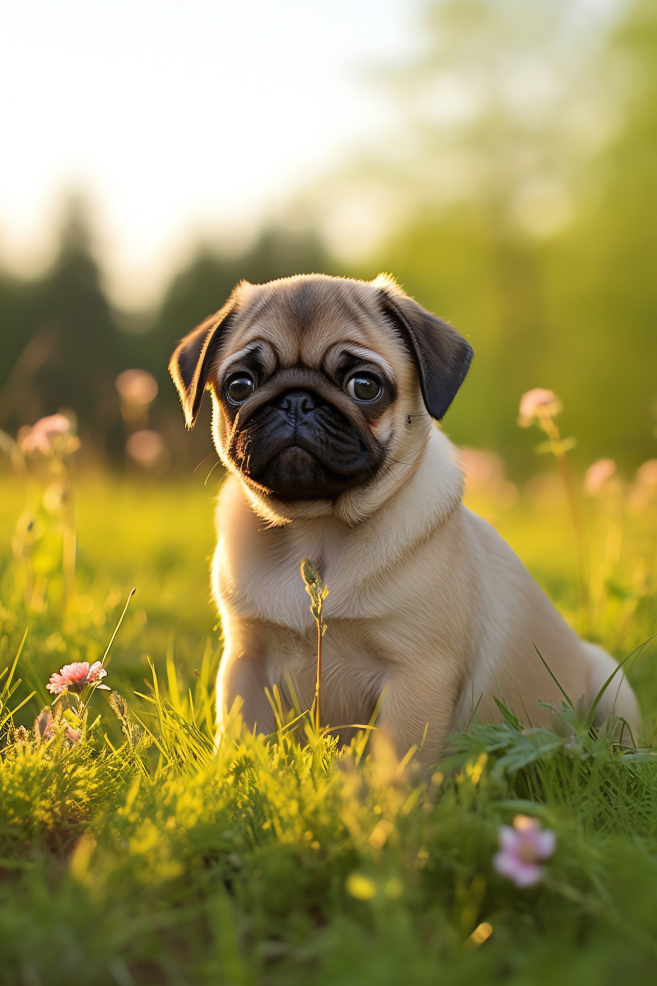 Pug puppy, Canine companion, Wrinkled forehead, Small breed, Affectionate pet, HD Phone Wallpaper