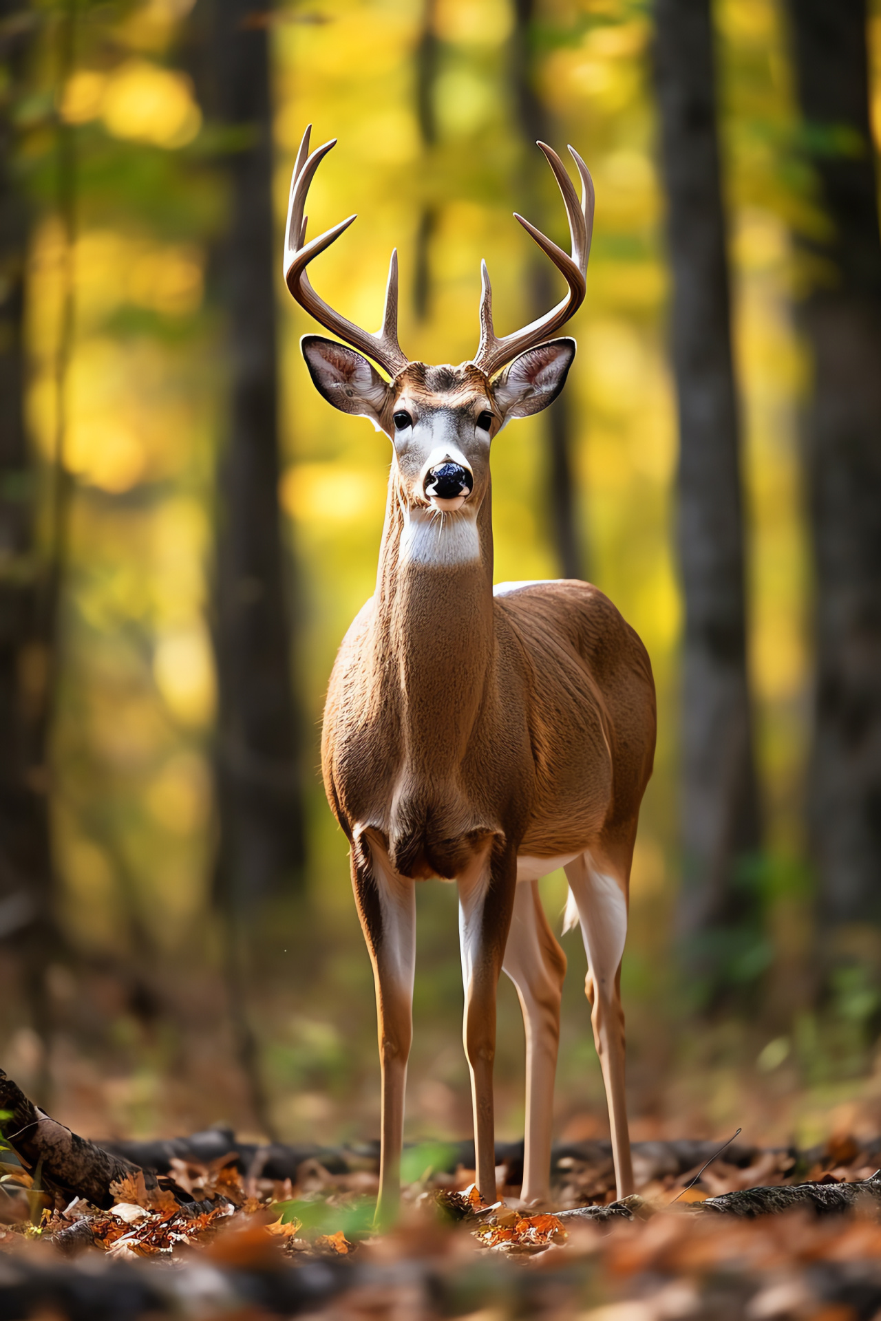 Antlered Whitetail Deer, russet hide, alabaster belly, neck adornment, sylvan habitat, HD Phone Wallpaper