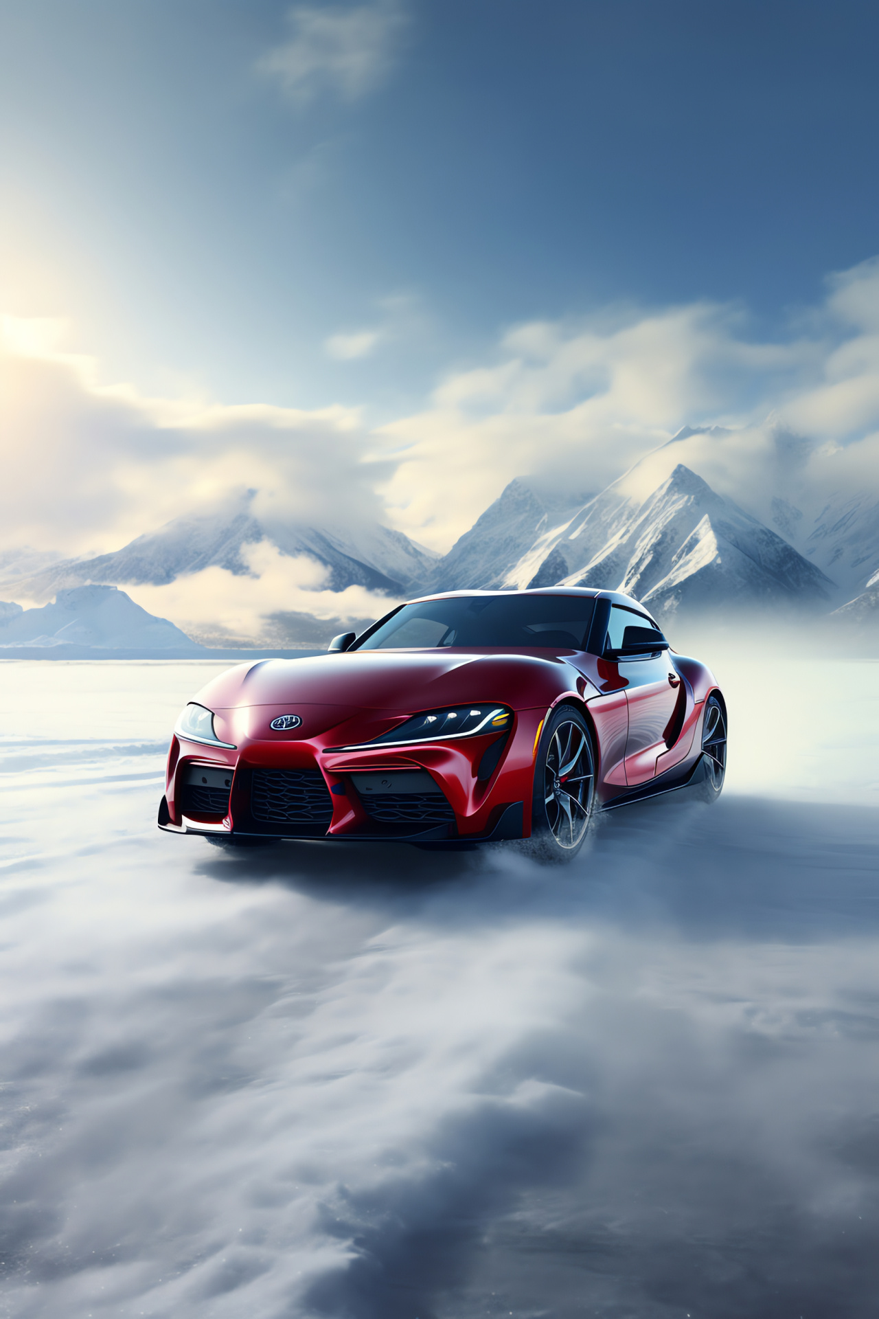 Toyota GR Supra, Ice-driving experience, Sports car performance, Japan-made vehicle, High-speed maneuver, HD Phone Image