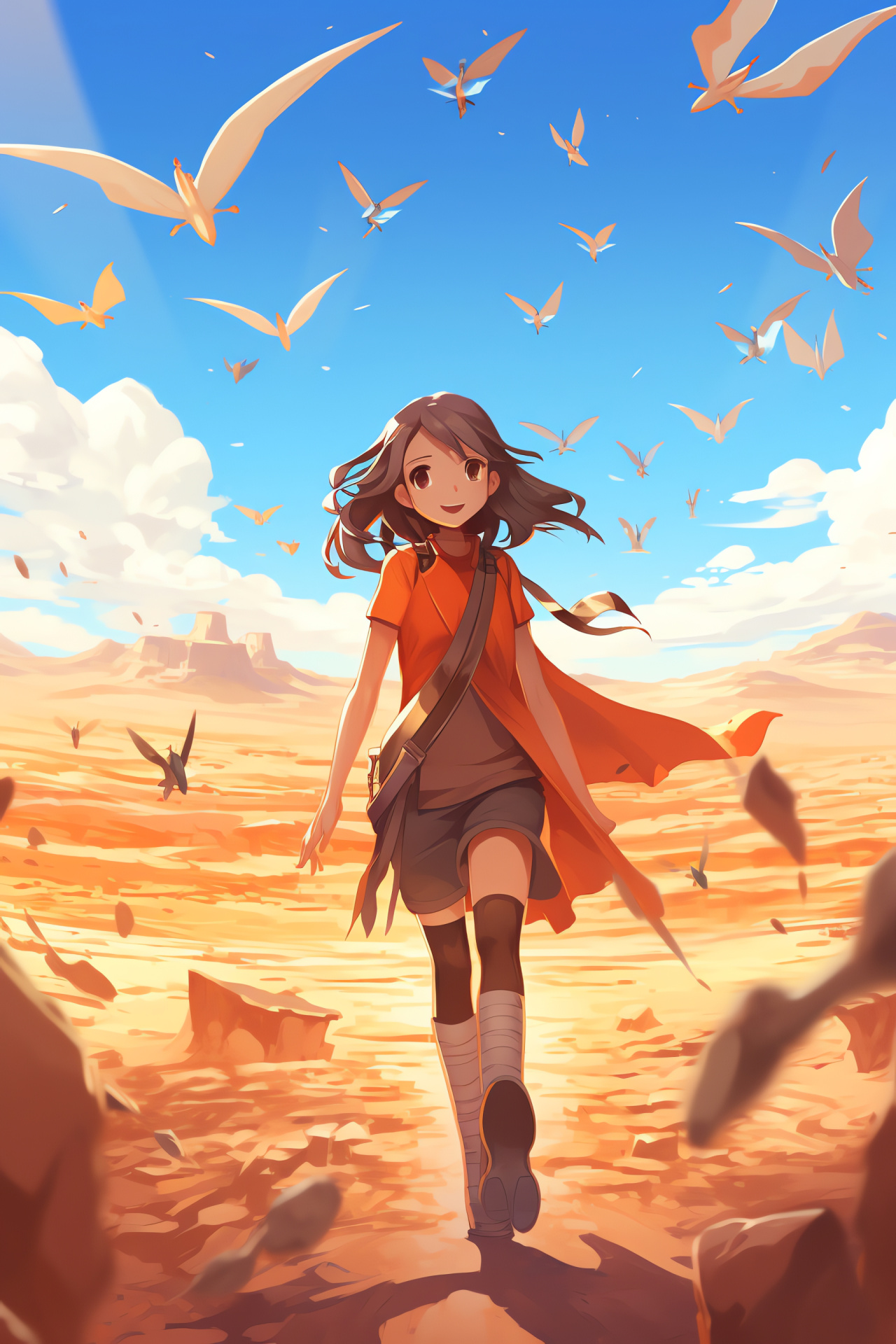 Pokemon companion May, Route 111 journey, Arid landscape, Harsh zenith, Optical illusion encounter, HD Phone Wallpaper