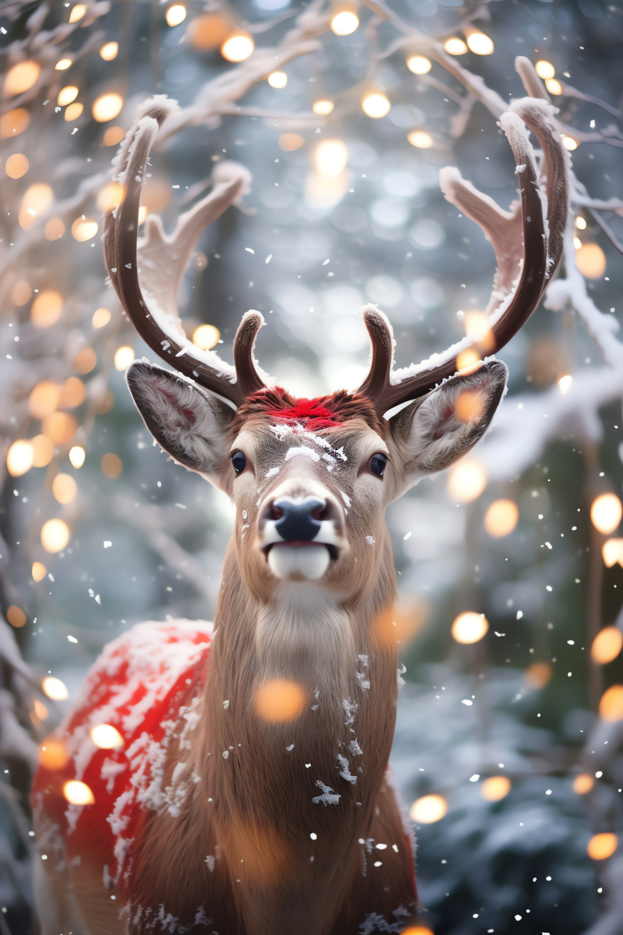 Holiday mascot Rudolph, Christmas flora, North Pole scavenger, Gleeful holiday spirit, Festive fauna cheer, HD Phone Wallpaper