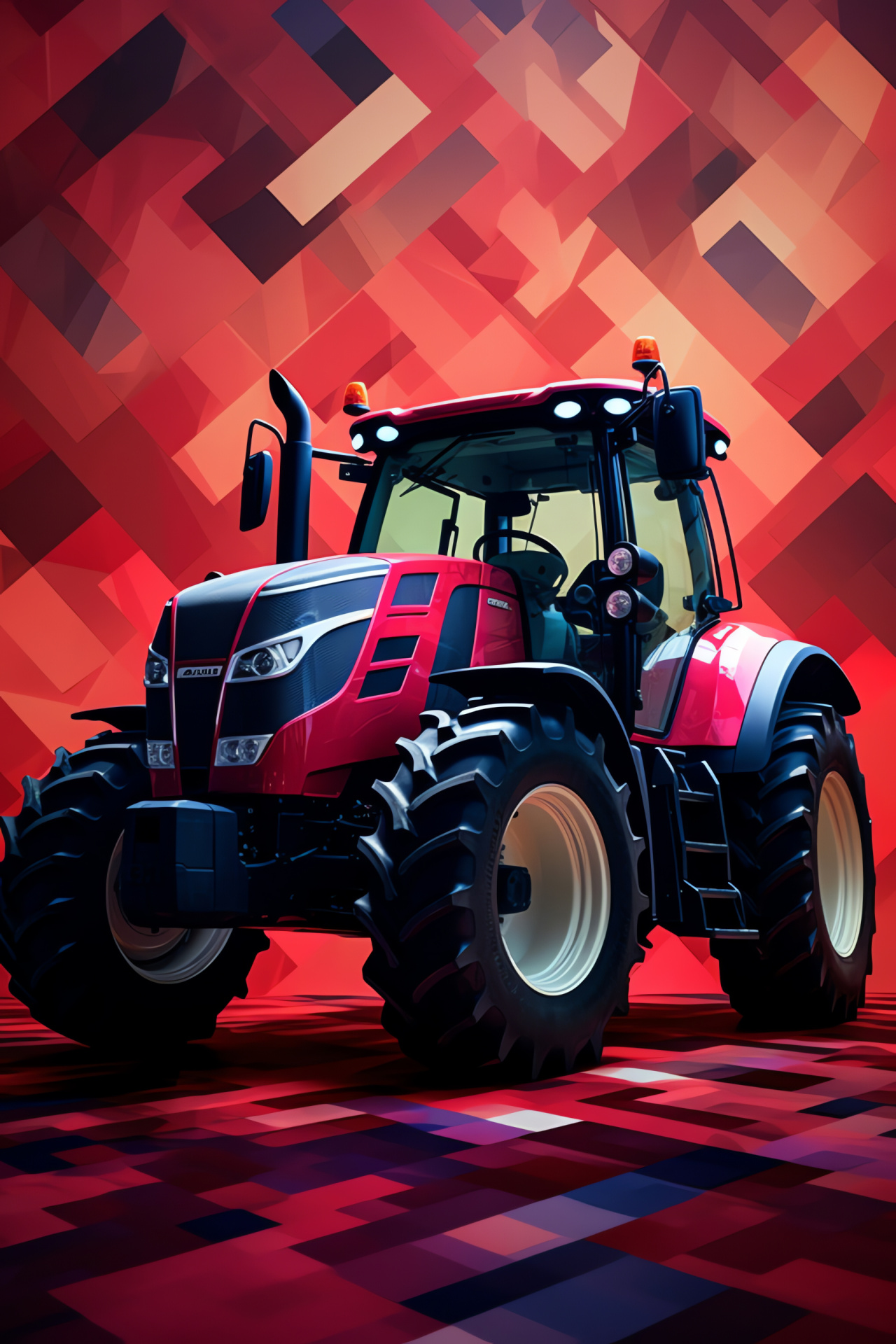 Case IH Maxxum tractor, Farm operation vehicle, Colorful agriculture machinery, Side position, Ornate geometric background, HD Phone Image