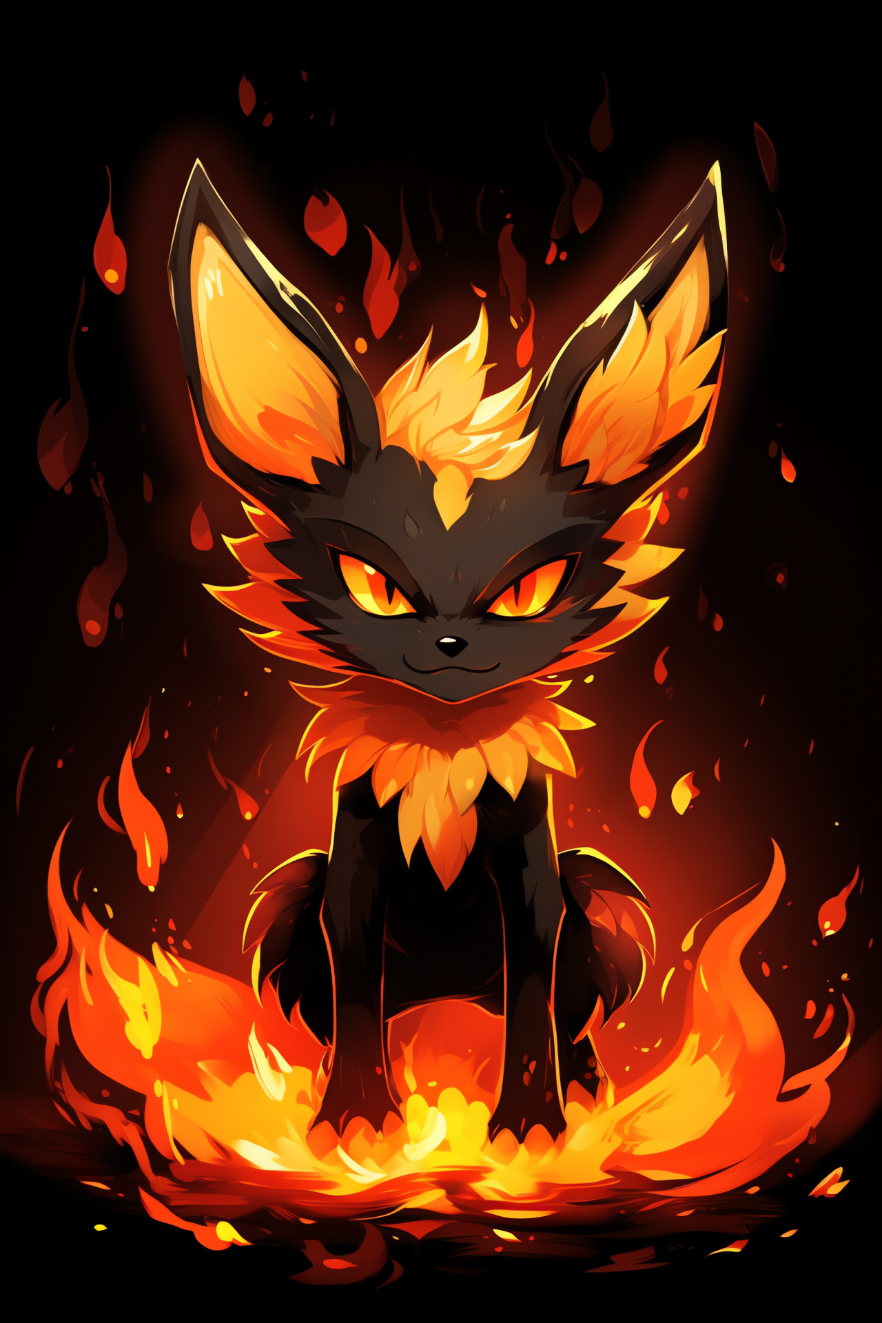 Fennekin, Flare-core Pokemon, Lush fur, Pitch-dark canvas, Sapphire optics, HD Phone Image