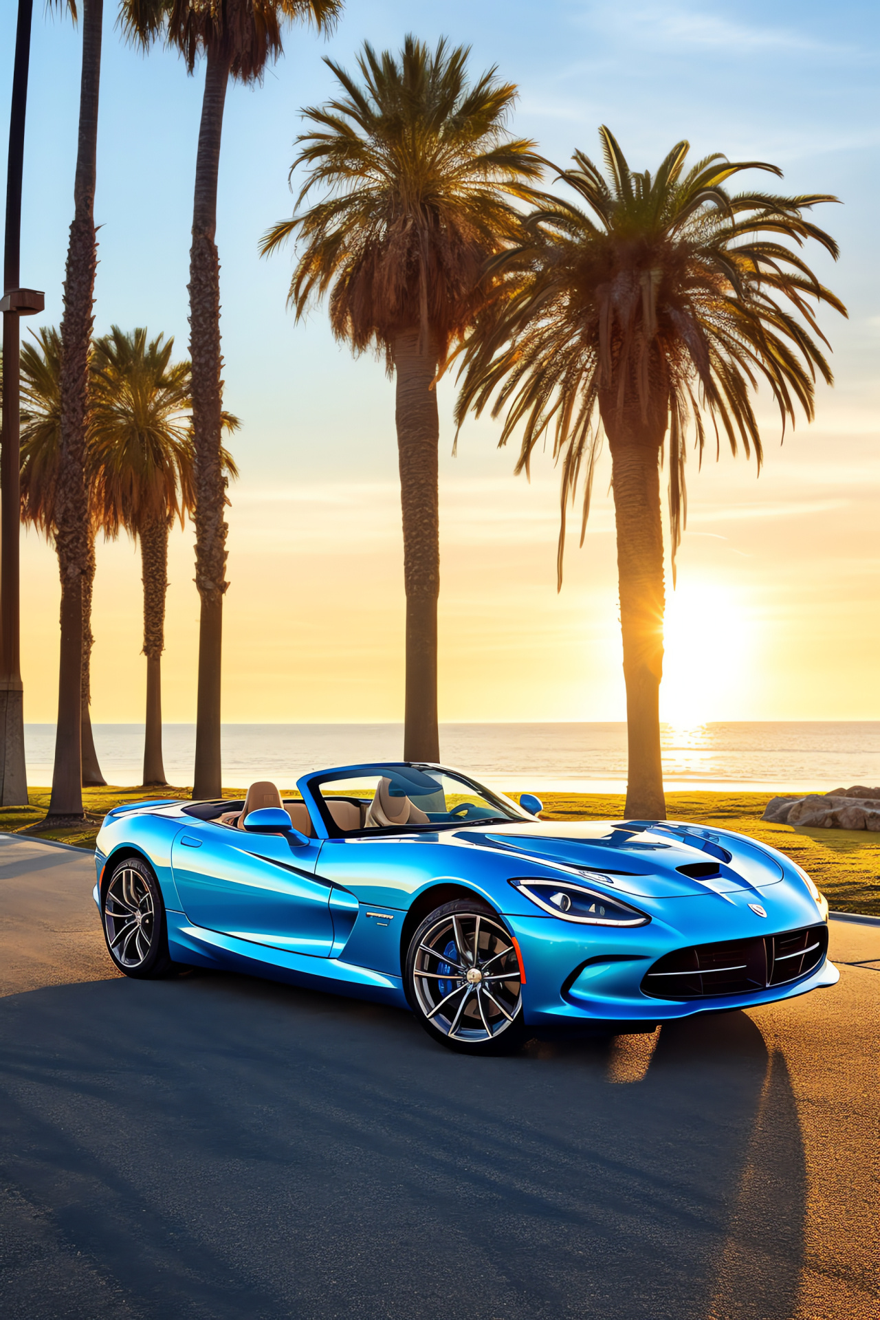 SRT Viper TA, Coastal driving, American sports car, Open-top driving, Tropical scenery, HD Phone Image