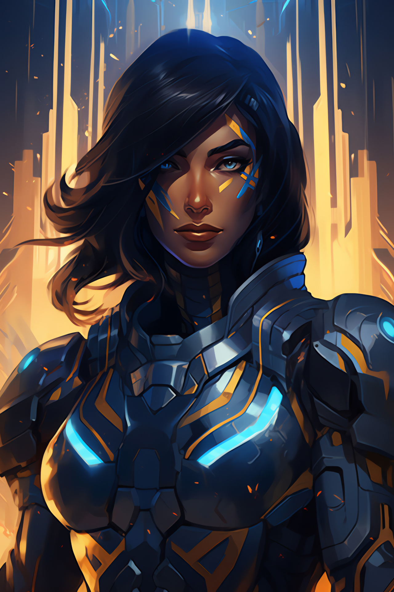 Overwatch's Pharah, Heroic gaming figure, Egyptian inspired suit, Unique rocket design, Stylized shooter game, HD Phone Wallpaper