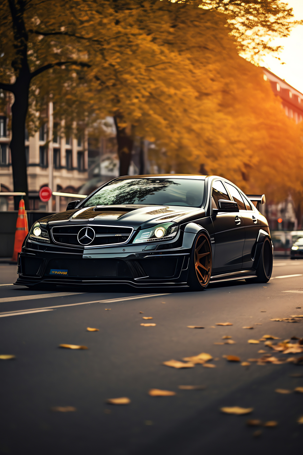 Mercedes-Benz C63 AMG, Berlin streets, Performance sedan, Widebody aesthetic, German automotive engineering, HD Phone Image