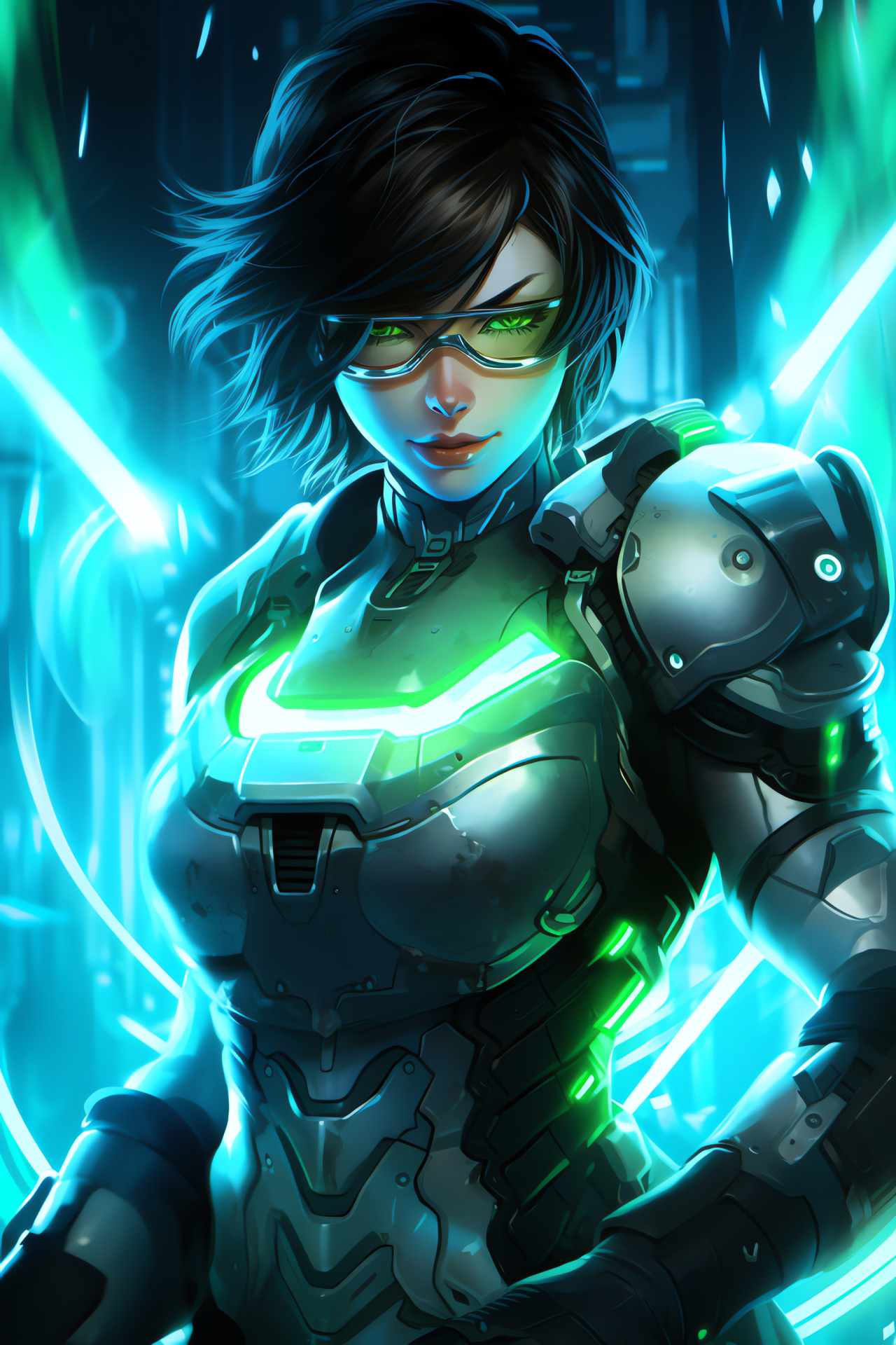 Overwatch character Mei, Light patterns, Emerald iris, Frost gun, Vivid shades, HD Phone Wallpaper