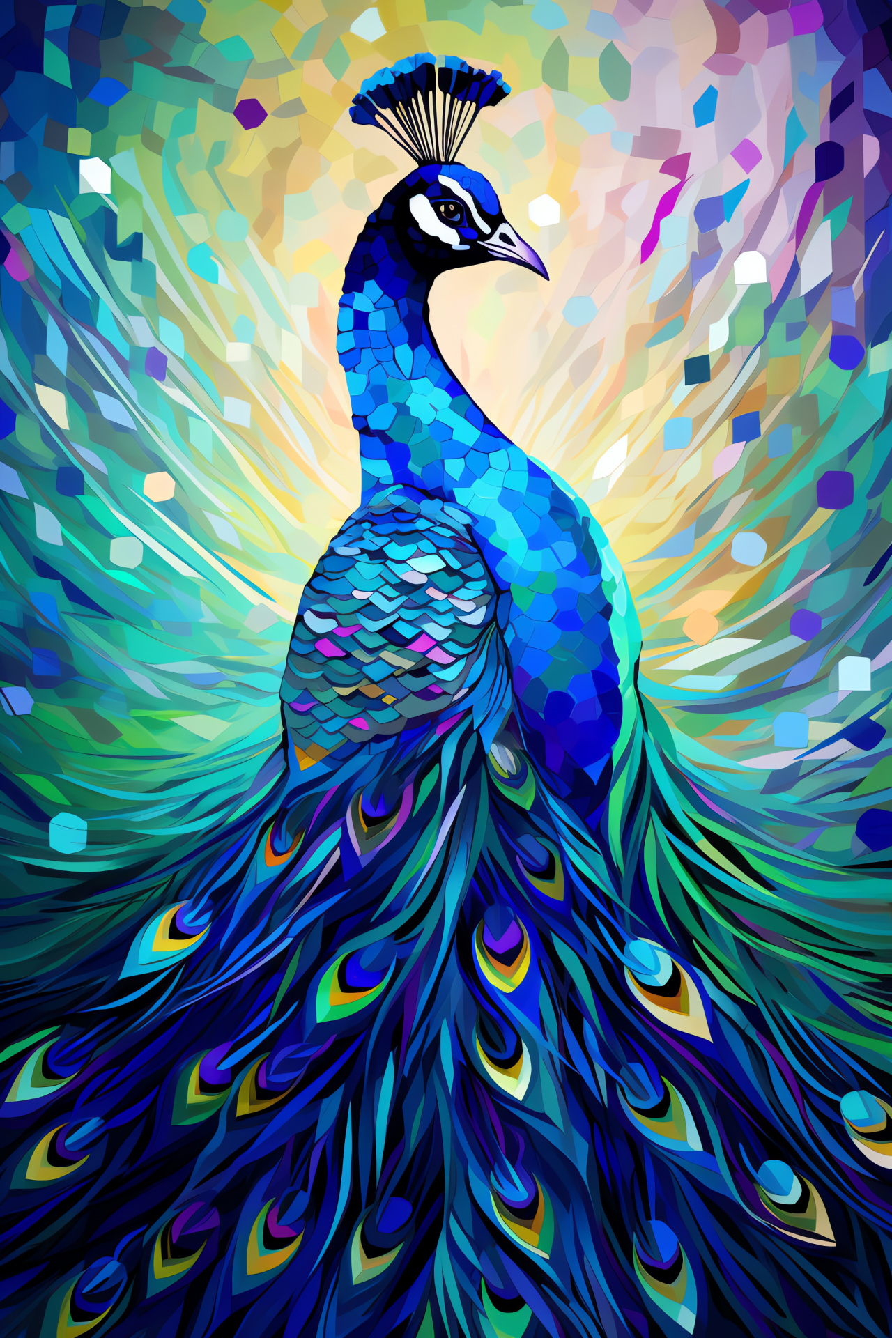 Elegant peacock, Abstract nature backdrop, Green and blue plumes, Graceful bird, Purple accent feathers, HD Phone Wallpaper