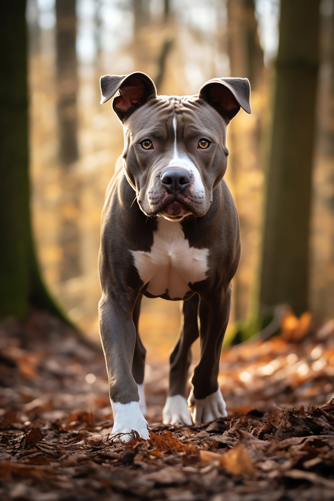 Trail companion Pitbull, Hiking dog buddy, Dual gray coat, Devoted Terrier, Outdoor adventure, HD Phone Image