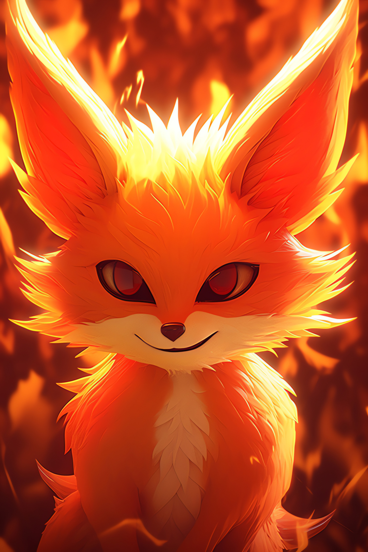 Fennekin, Fire affinity Pokemon, Soulful orbs, Orange mantle, Monochrome crimson canvas, HD Phone Image