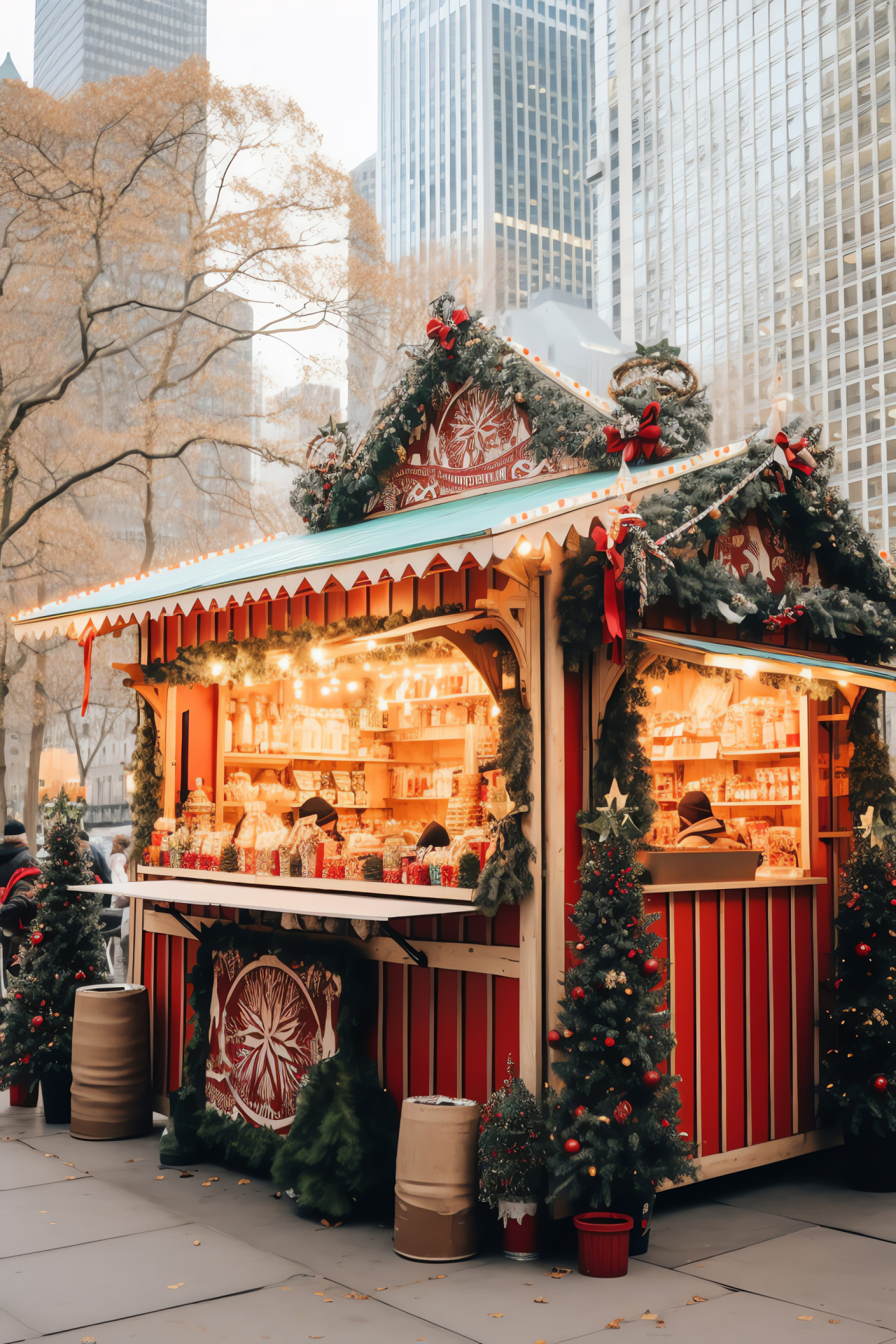 New York holiday cheers, Bryant Park festivities, Winter village ambiance, Frosted gingerbread aroma, Yuletide market, HD Phone Image