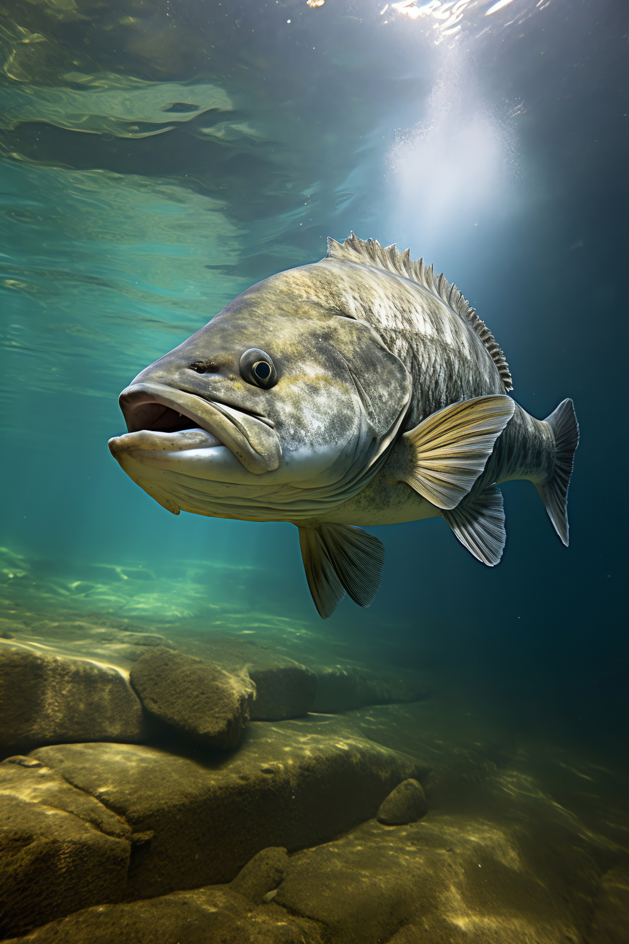 Freshwater fish, aquatic blue gaze, spotted underwater creature, silver aquatic body, energetic river life, HD Phone Image