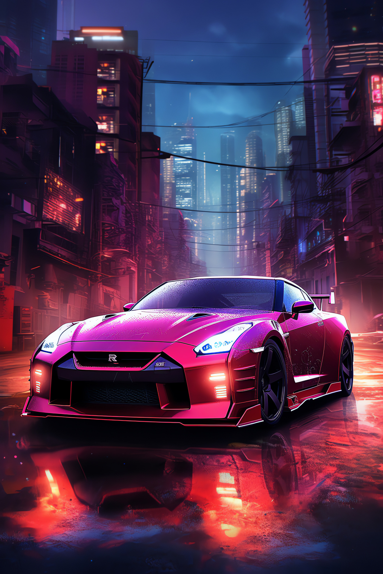 Street Racing Cars, Nissan GT-R Nismo, City glow, Sky-high aspect, Electric streetscape, HD Phone Image