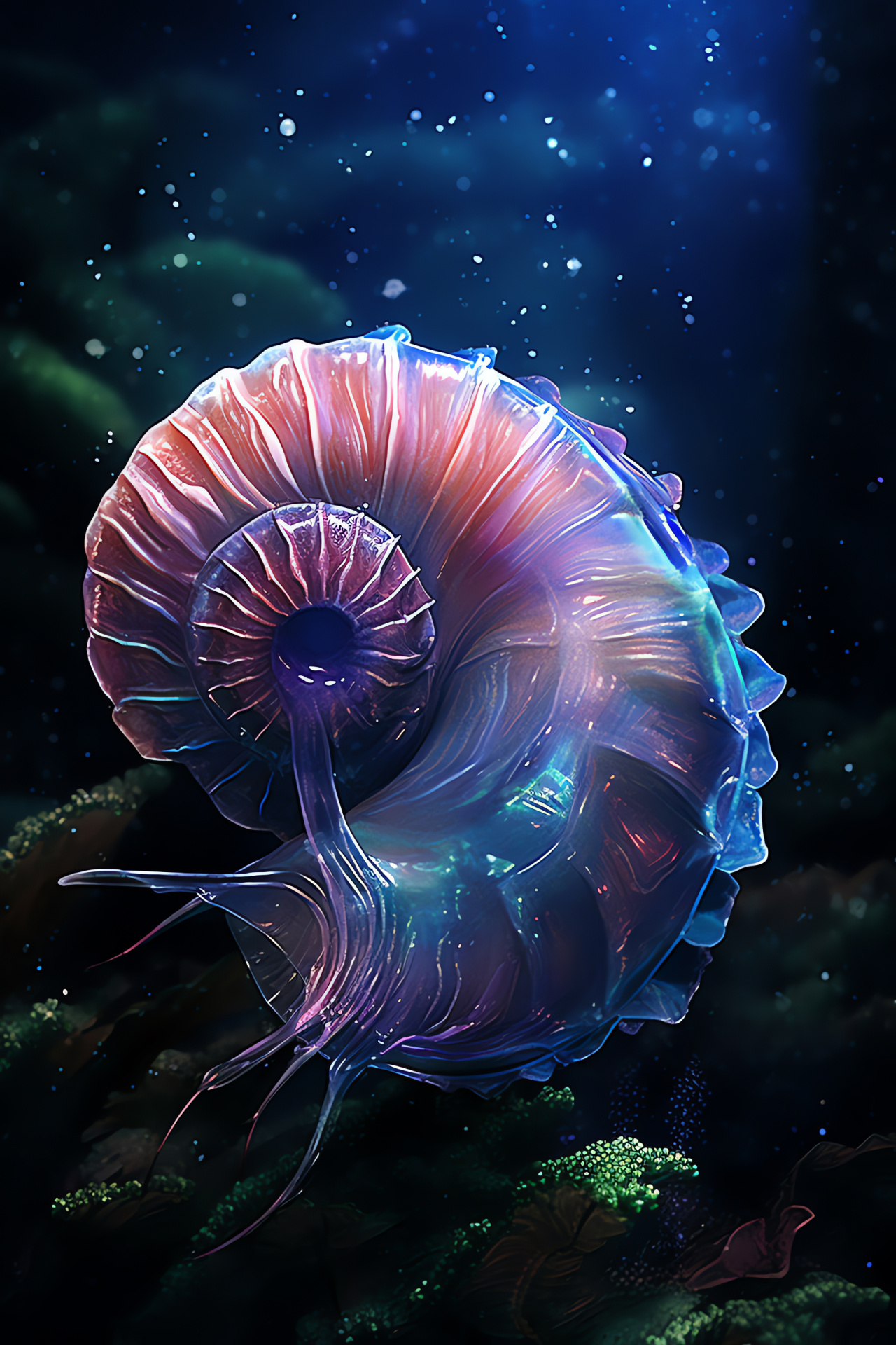 Nautilus ocean depth, rare specimen, shimmering shell, marine exploration, sea mysteries, HD Phone Image