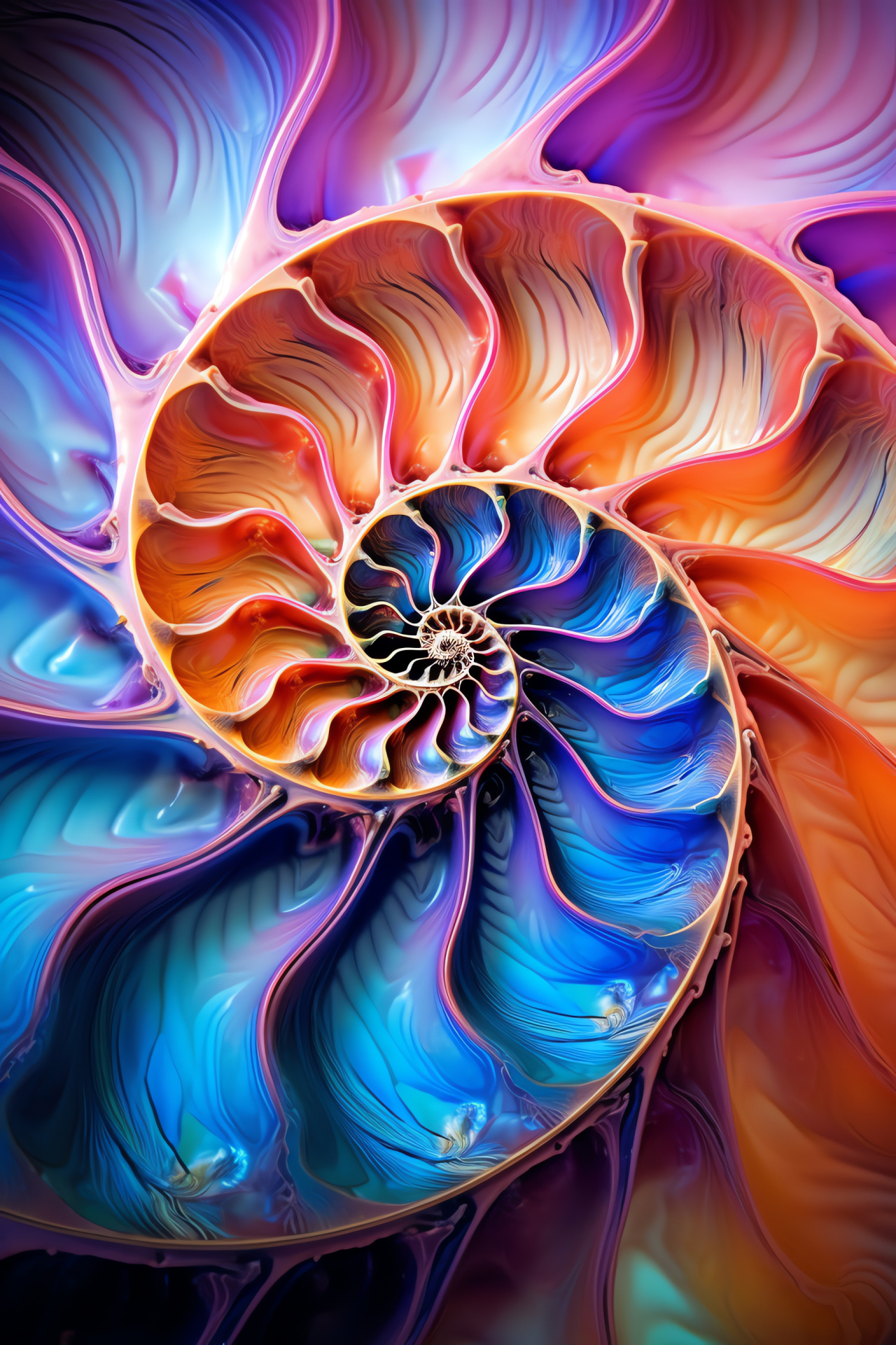 Marine Nautilus, Deep sea creature, Purple-blue spectrum, Chambered cephalopod, Oceanic design, HD Phone Wallpaper