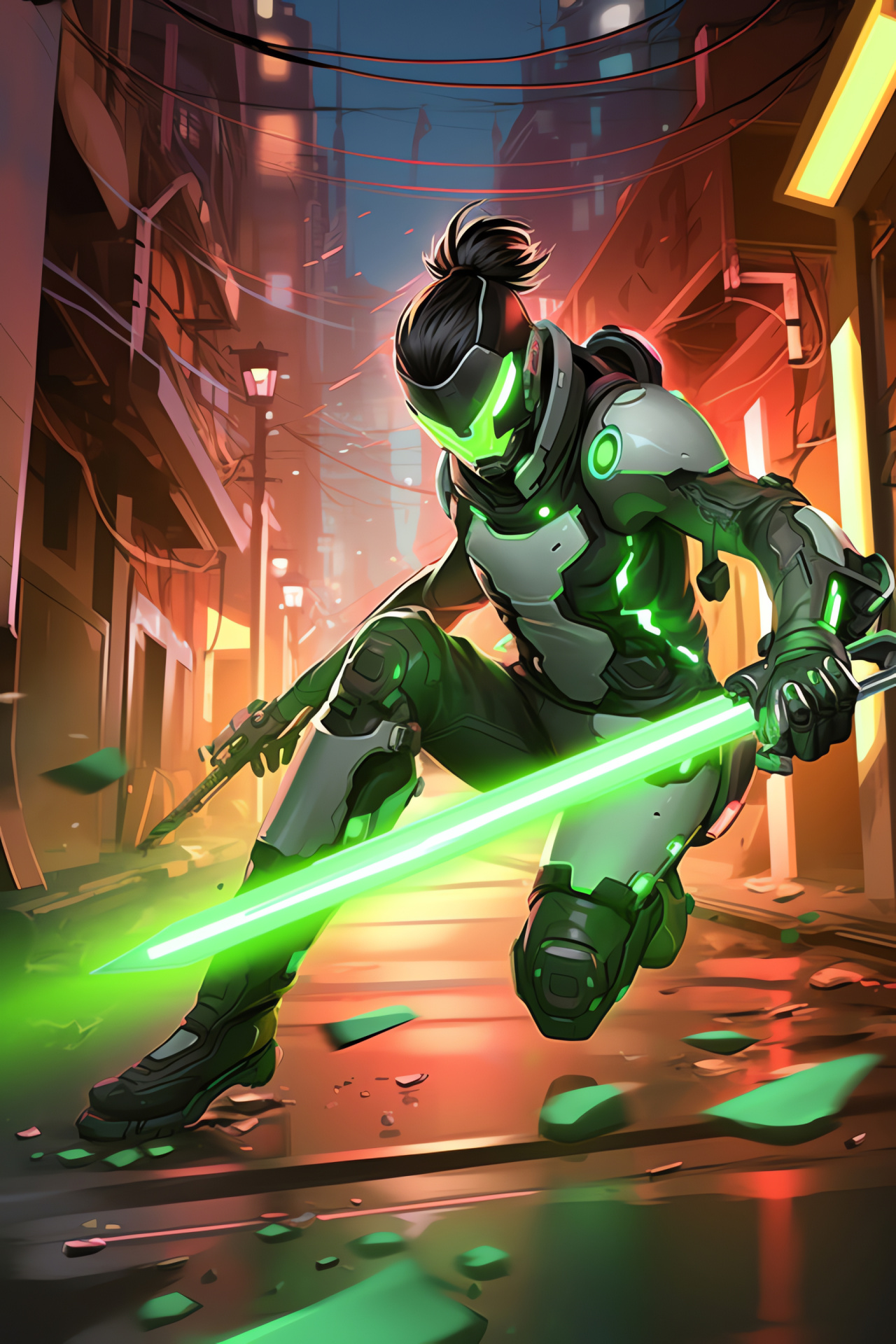 Genji's agility, Overwatch skirmisher, Shuriken mastery, Swift dragon, Blade-wielding assassin, HD Phone Wallpaper