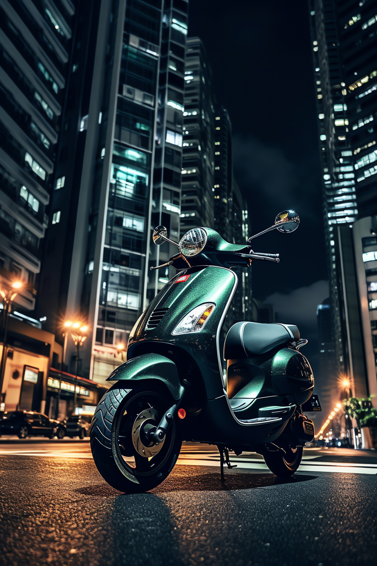 Neon-light Vespa riding, Tokyo Shinjuku district, Scooter city exploration, Japanese urban escape, GTS 125 SuperTech model, HD Phone Wallpaper