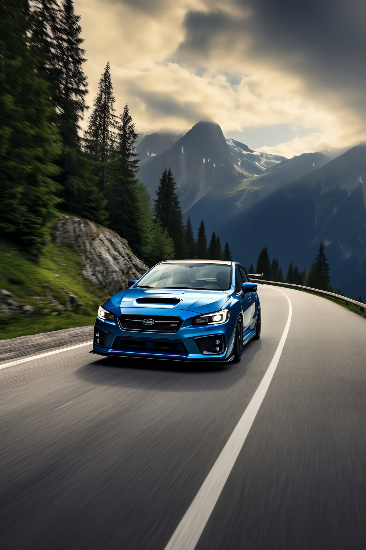 Subaru WRX STI, Japanese Alps driving spirit, athletic sports posture, driver-focused experience, mountain conqueror, HD Phone Image