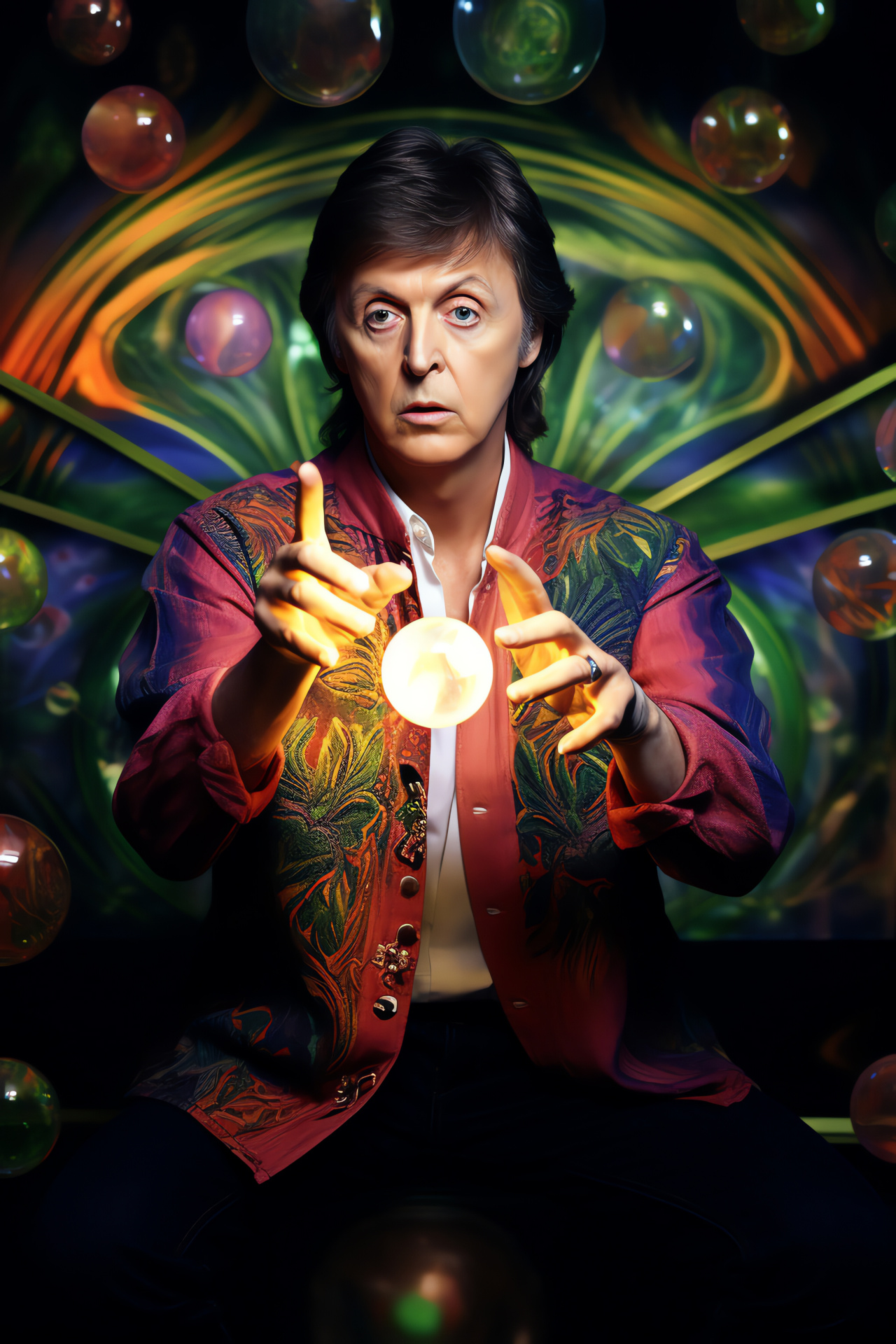 Paul McCartney, Psychedelic visuals, Vintage music scene, Artful concepts, Cultural iconography, HD Phone Image