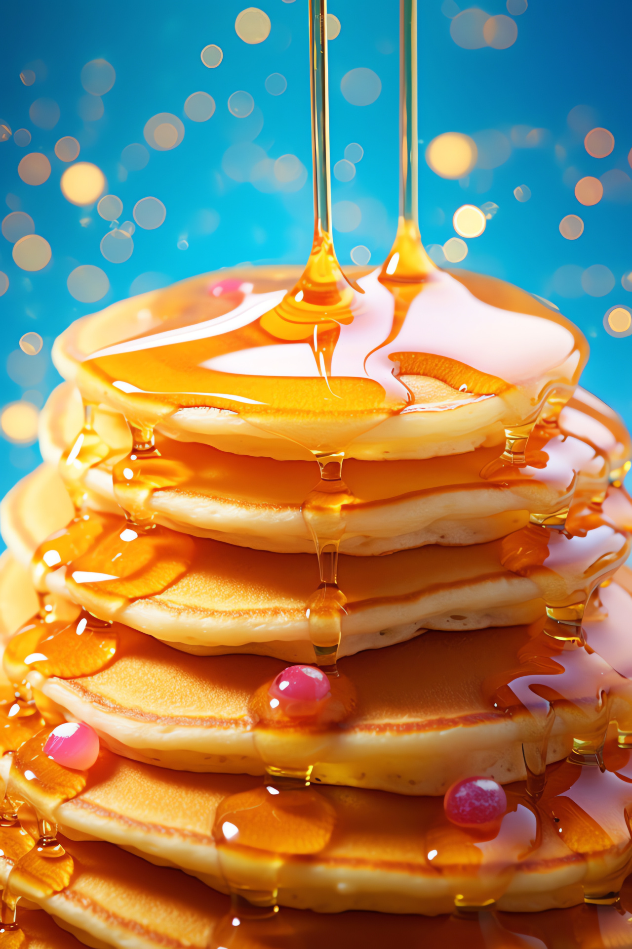 Stacked breakfast, Fluffy texture, Syrup drizzle, Buttery gloss, Sweet syrup, HD Phone Image