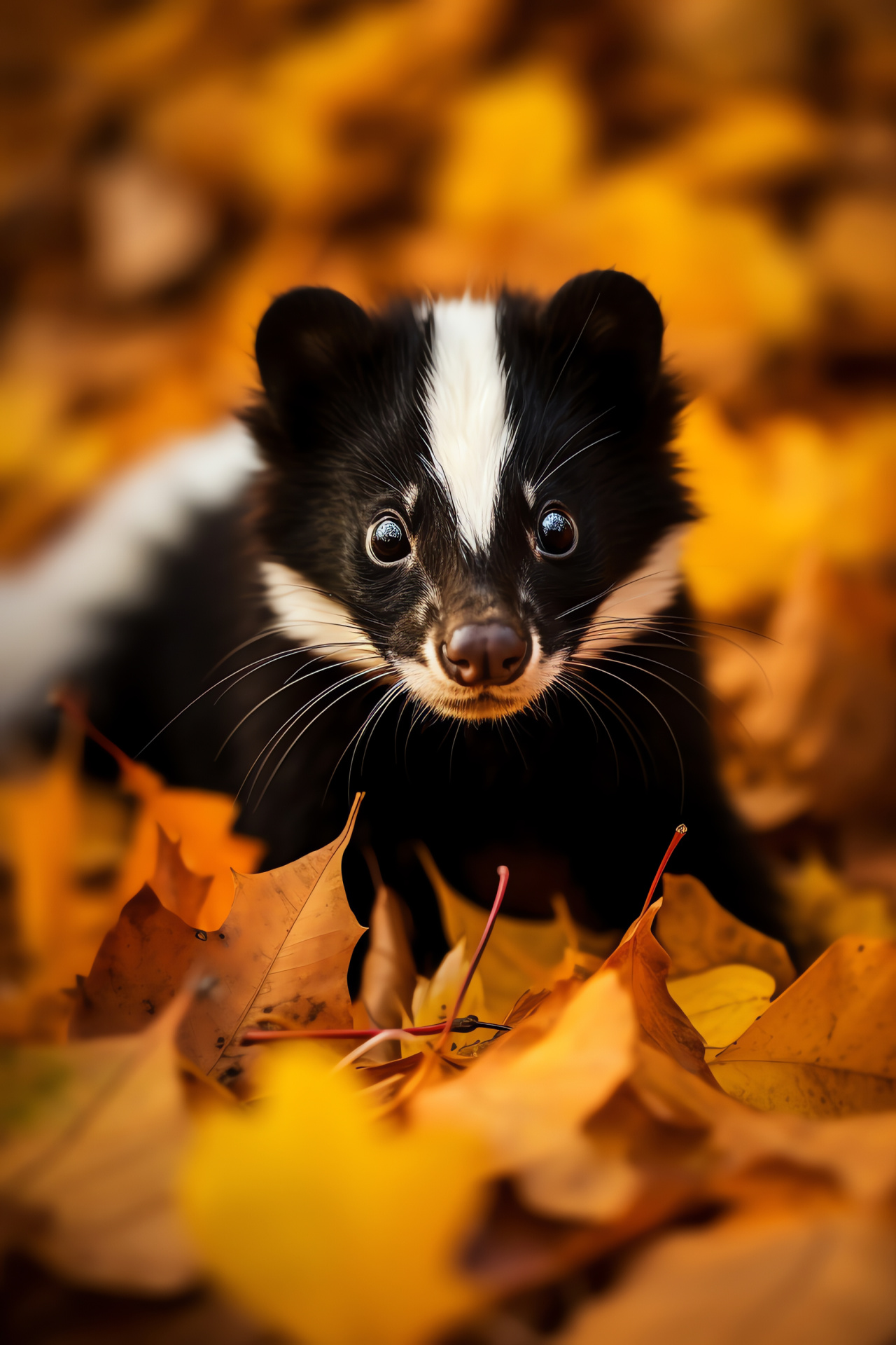 Young skunk, urban wildlife, autumn season, city-dwelling creature, playful mammal, HD Phone Wallpaper