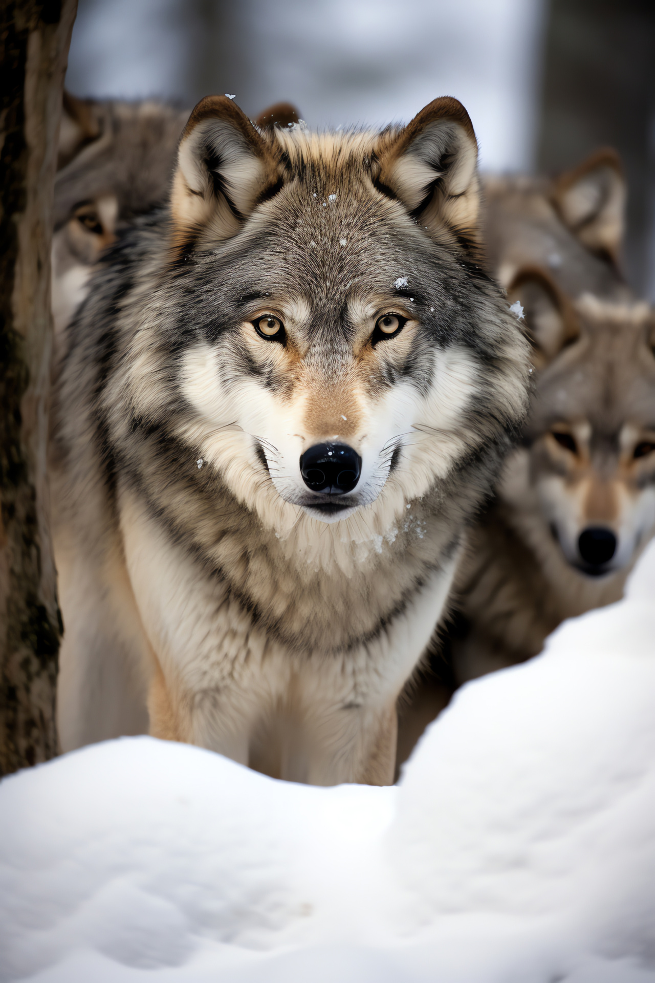 Wolf pack, northern canine, predator eyes, Nordic wilderness, pack hierarchy, HD Phone Image