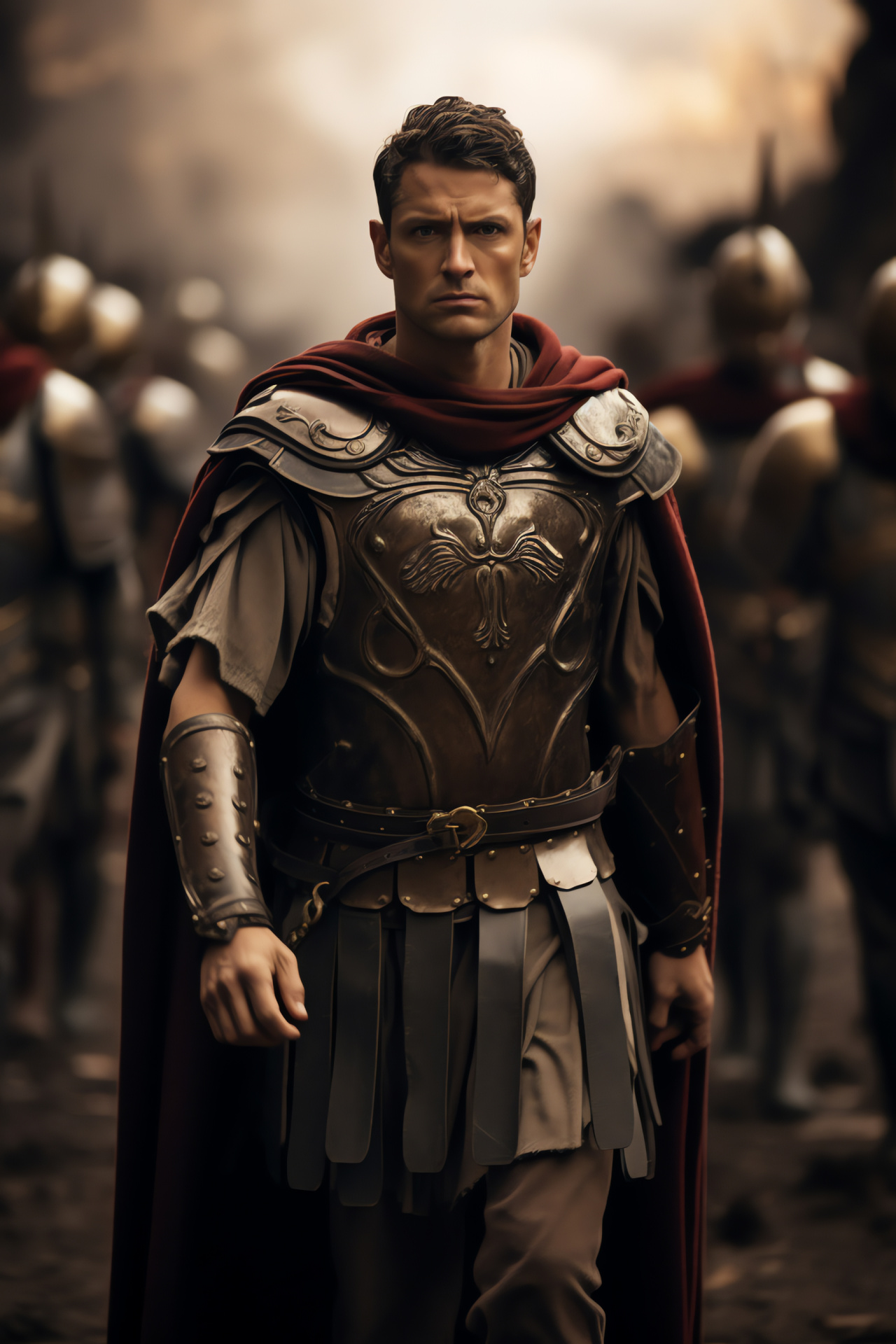 Tiberius character, Roman military attire, Gladius sword, Historical armor, Battle scene on film, HD Phone Wallpaper