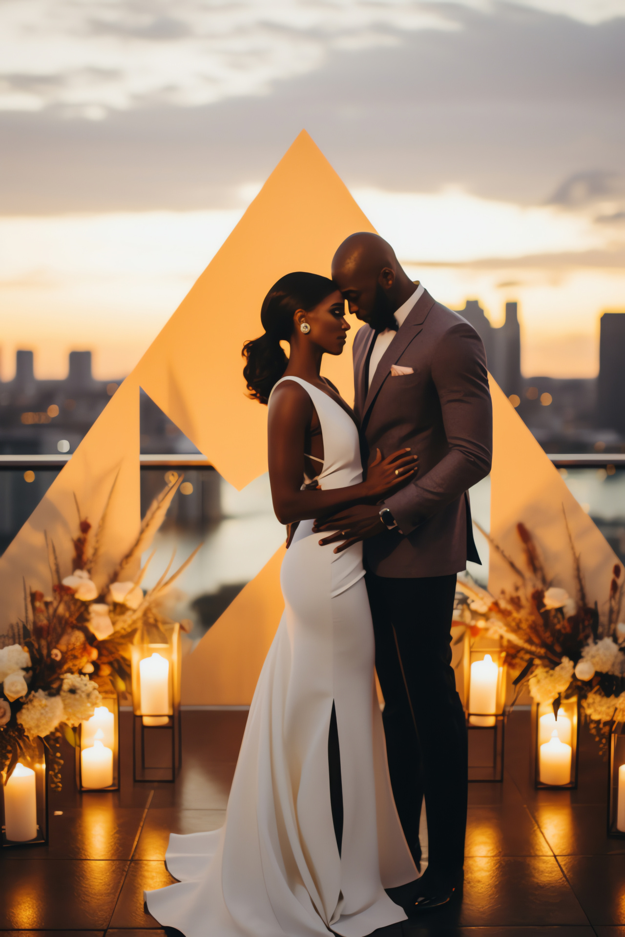 Sky-high wedding, metropolitan skyline, evening vows, crepuscular luminescence, matrimonial skyline, HD Phone Wallpaper