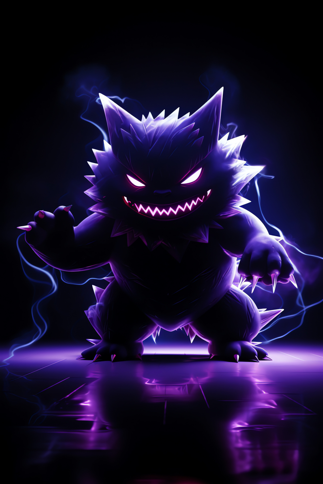 Gengar, Ghastly figure, Poisonous specter, Game sprite, Luminous eyes, HD Phone Image