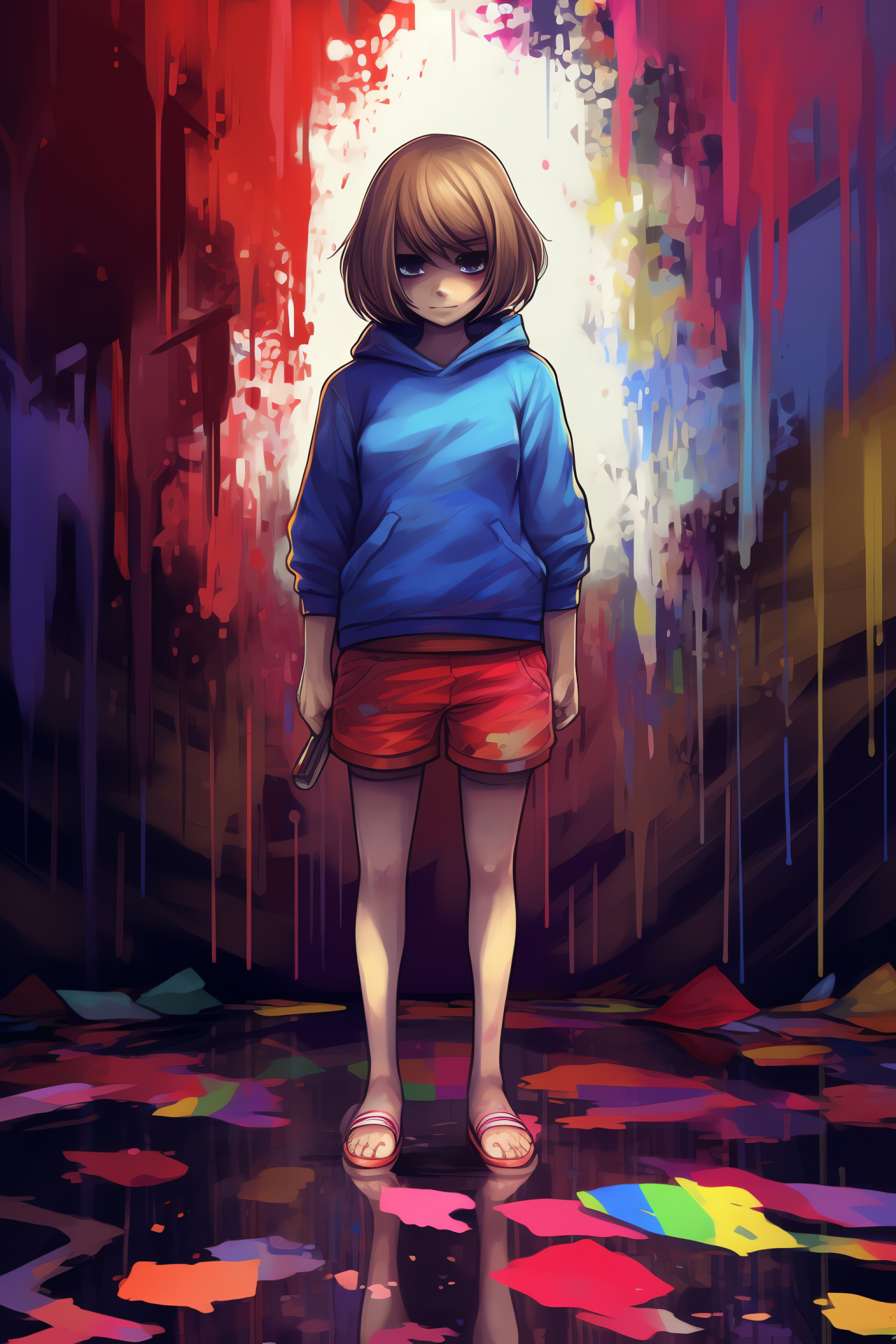 Undertale's Frisk, Azure optic, Viridescent stare, Multihued setting, Interactive figure, HD Phone Image